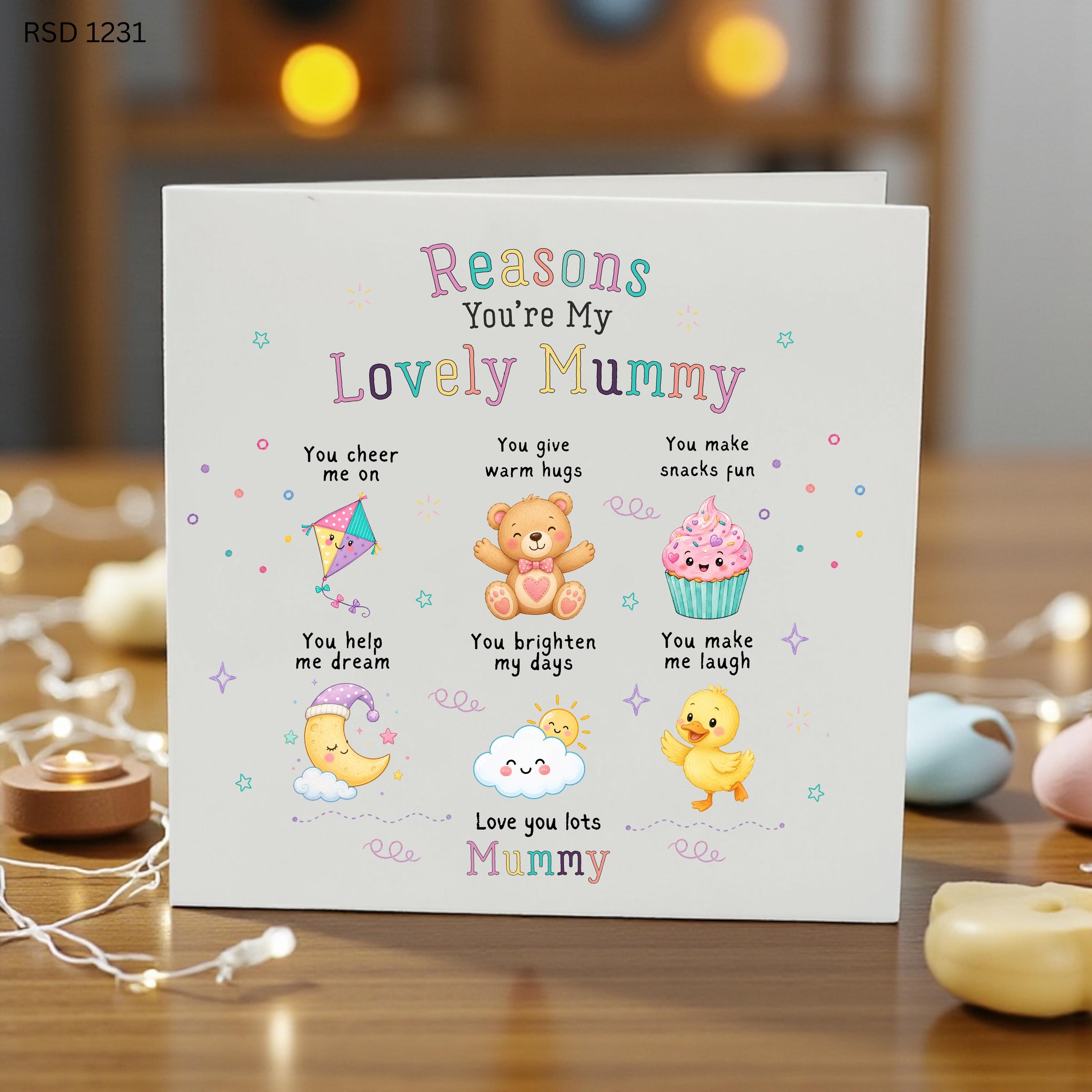 Cute Birthday Card for Mummy, Personalised Mummy Birthday Card, From Daughter or Son to Mum, Cute Illustrated Mum Card, Reasons I Love My