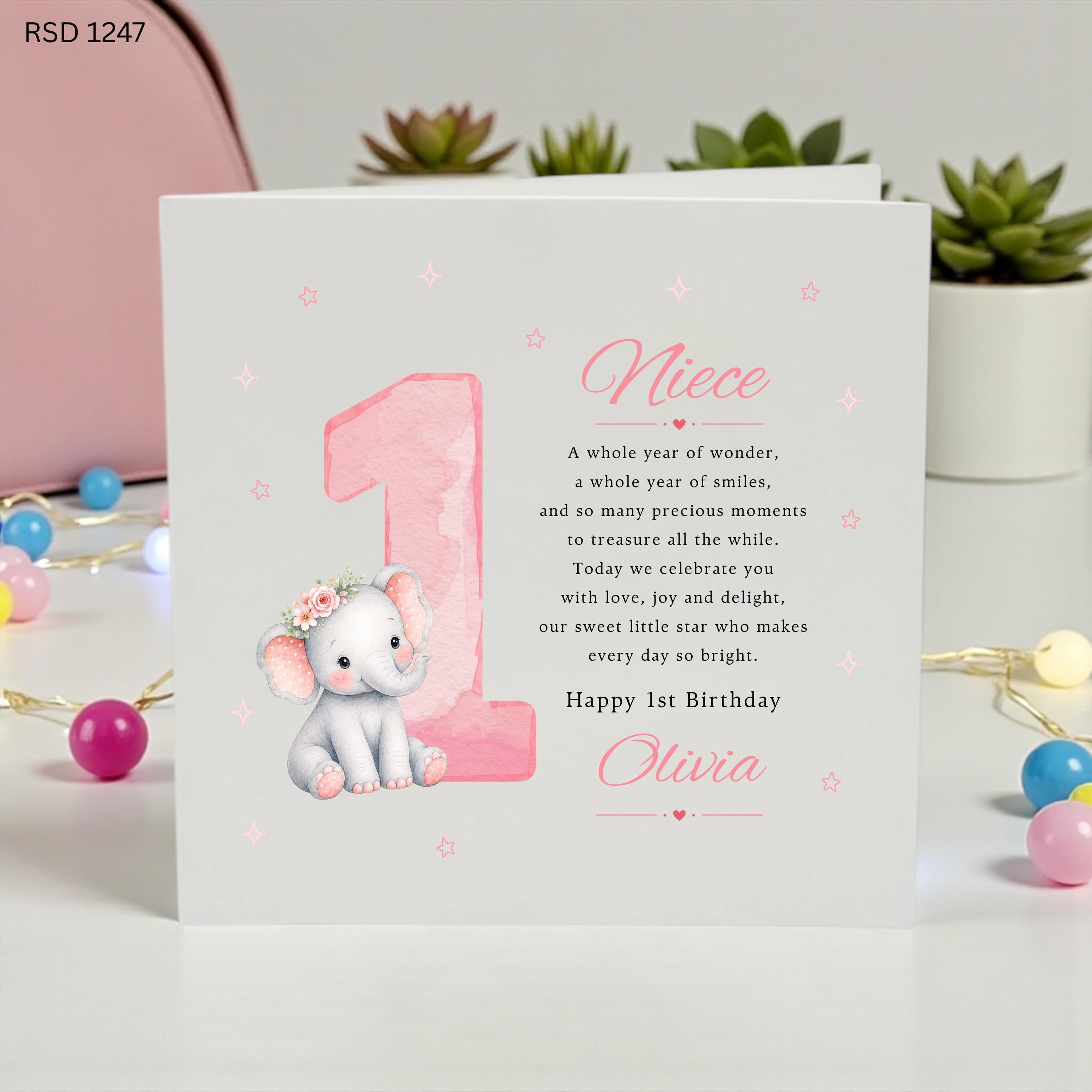 1st Birthday Card for Niece, Personalised 1st Birthday Card Girl, Happy 1st Birthday Niece Card, First Birthday Card, Custom Name Birthday