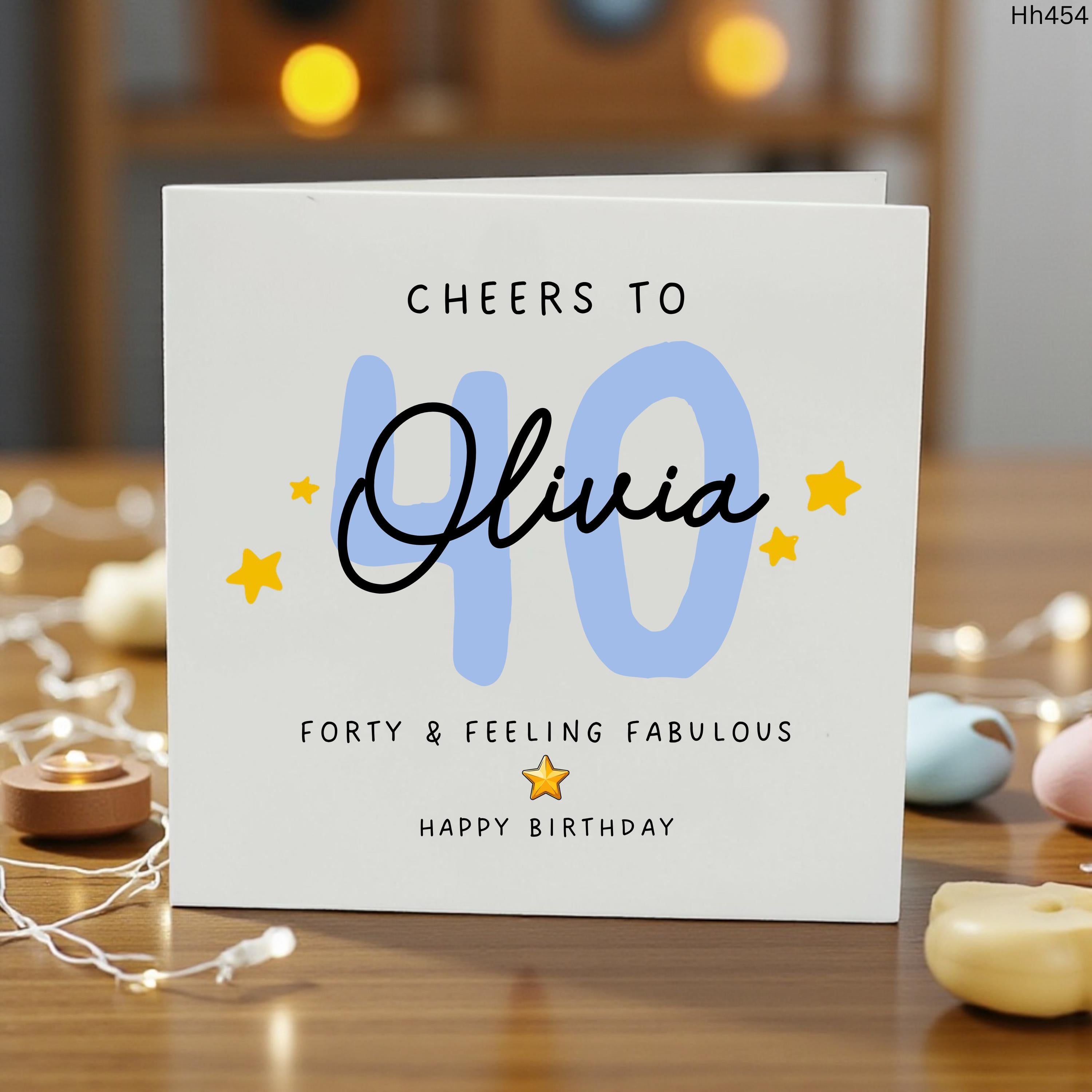 Personalised 40th Birthday Card, 40th Birthday Card For Her, Forty & Fabulous Card, Custom Name 40th Birthday Gift, Age 40