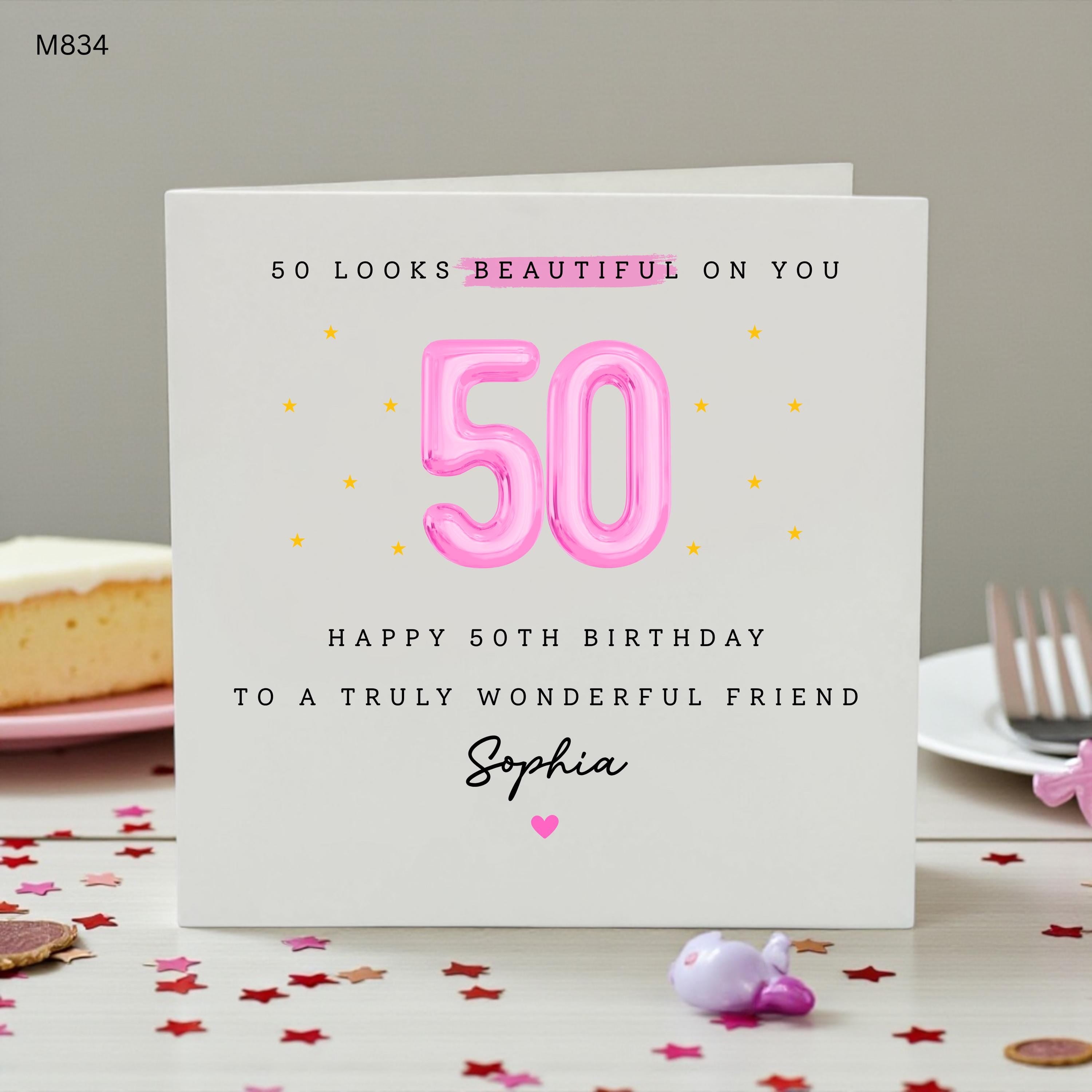 Personalised 50th Birthday Card for Her, Happy 50th Birthday Friend Card, Custom Name Fifty Birthday Card, Milestone Birthday