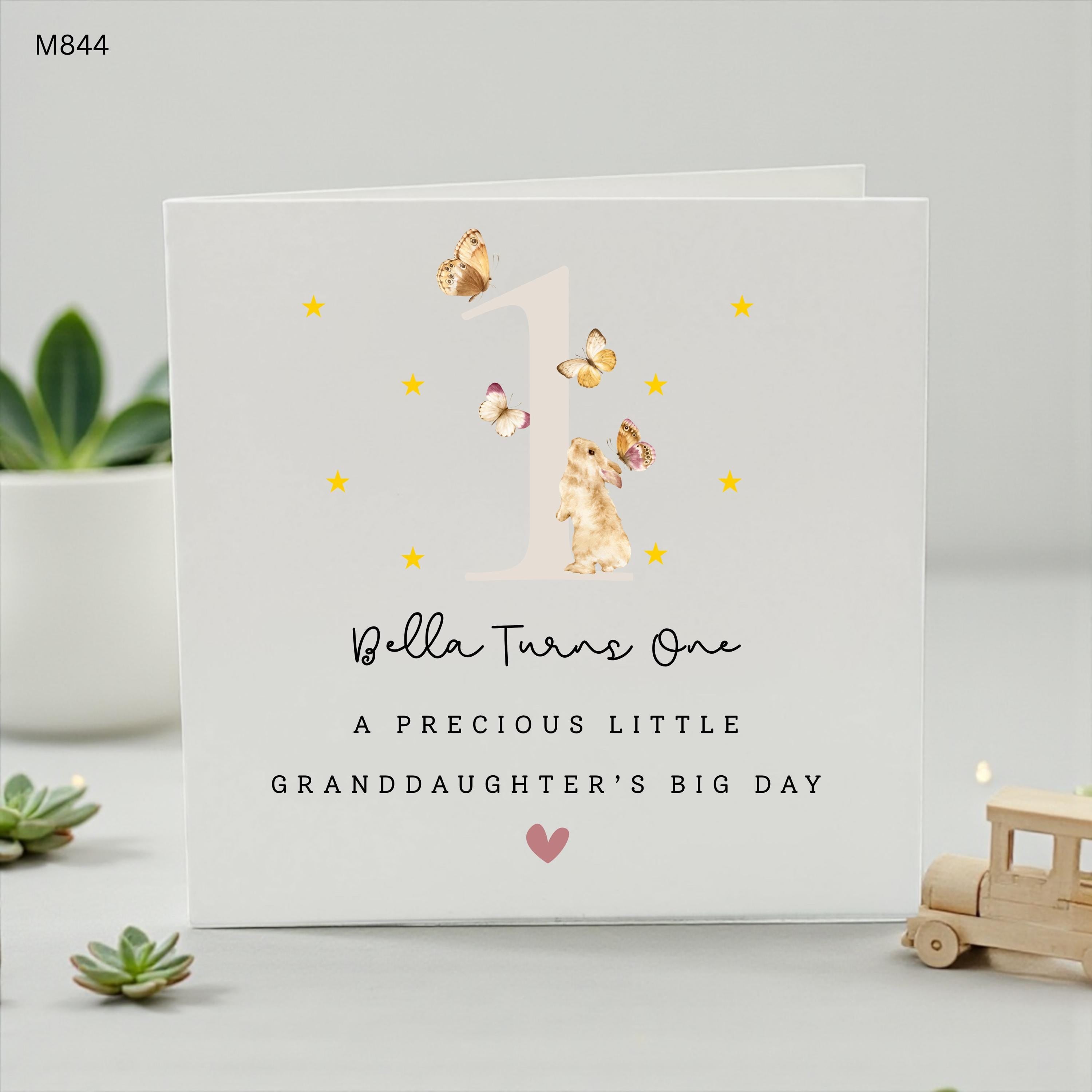 Personalised 1st Birthday Card Granddaughter, First Birthday Card for Granddaughter, Custom Name Bunny Birthday Card, Age One