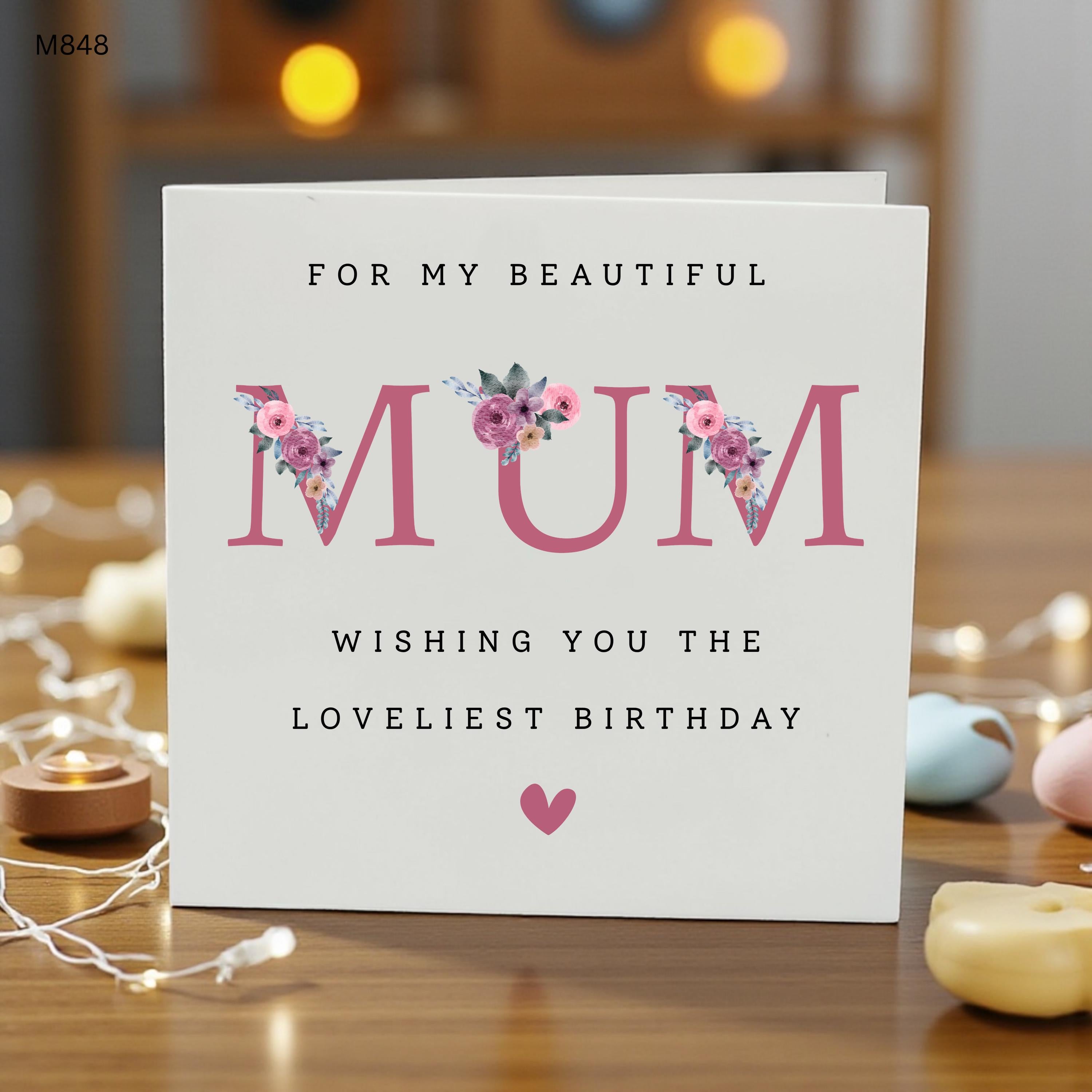 Personalised Mum Birthday Card, Beautiful Mum Birthday Card, Custom Floral Mum Card, Mother Birthday Card, Pink Flower