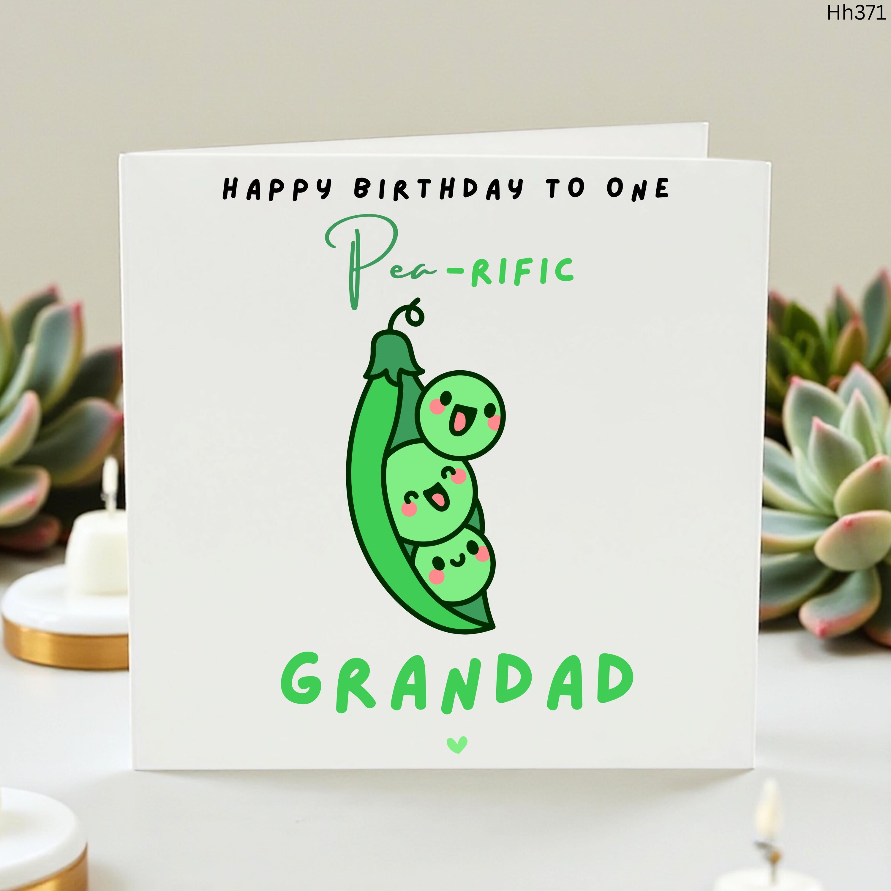 Grandad Birthday Card, Funny Pea Pun Card For Grandad, Cute Pea-rific Grandpa Card, Personalised Birthday Card For Him