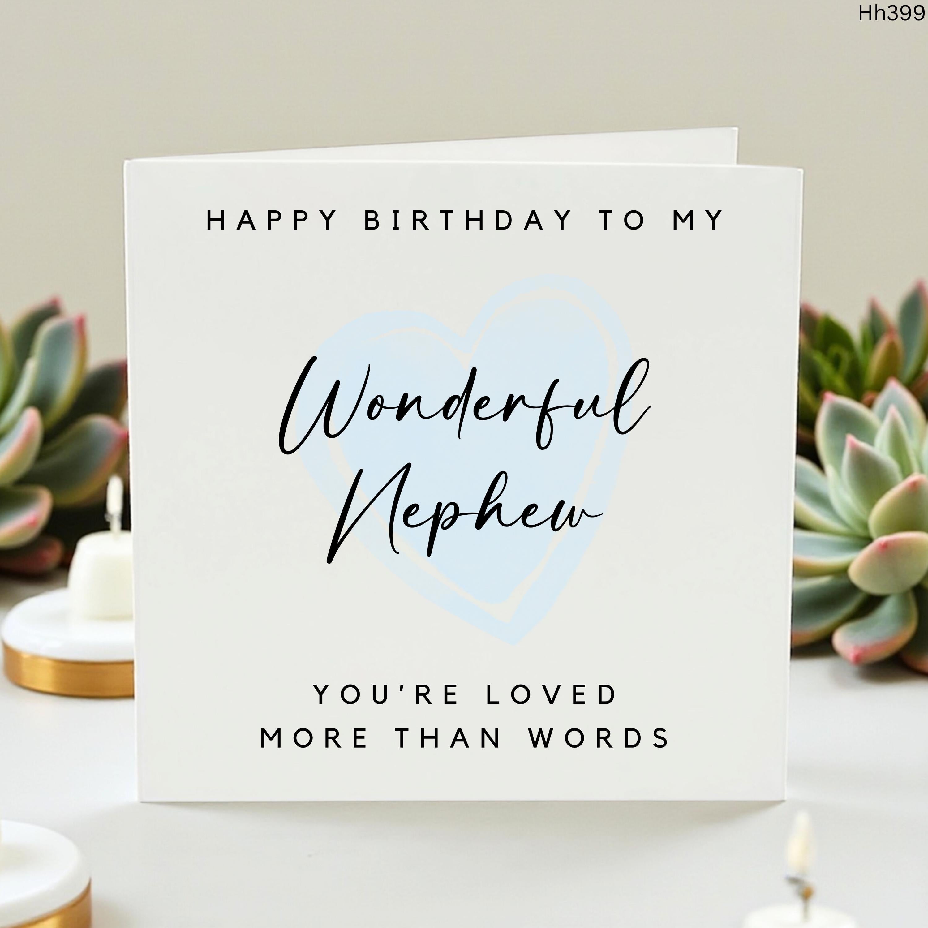 Personalised Nephew Birthday Card, Wonderful Nephew Card, Cute Blue Heart Birthday Card, You’re Loved More Than Words Gift