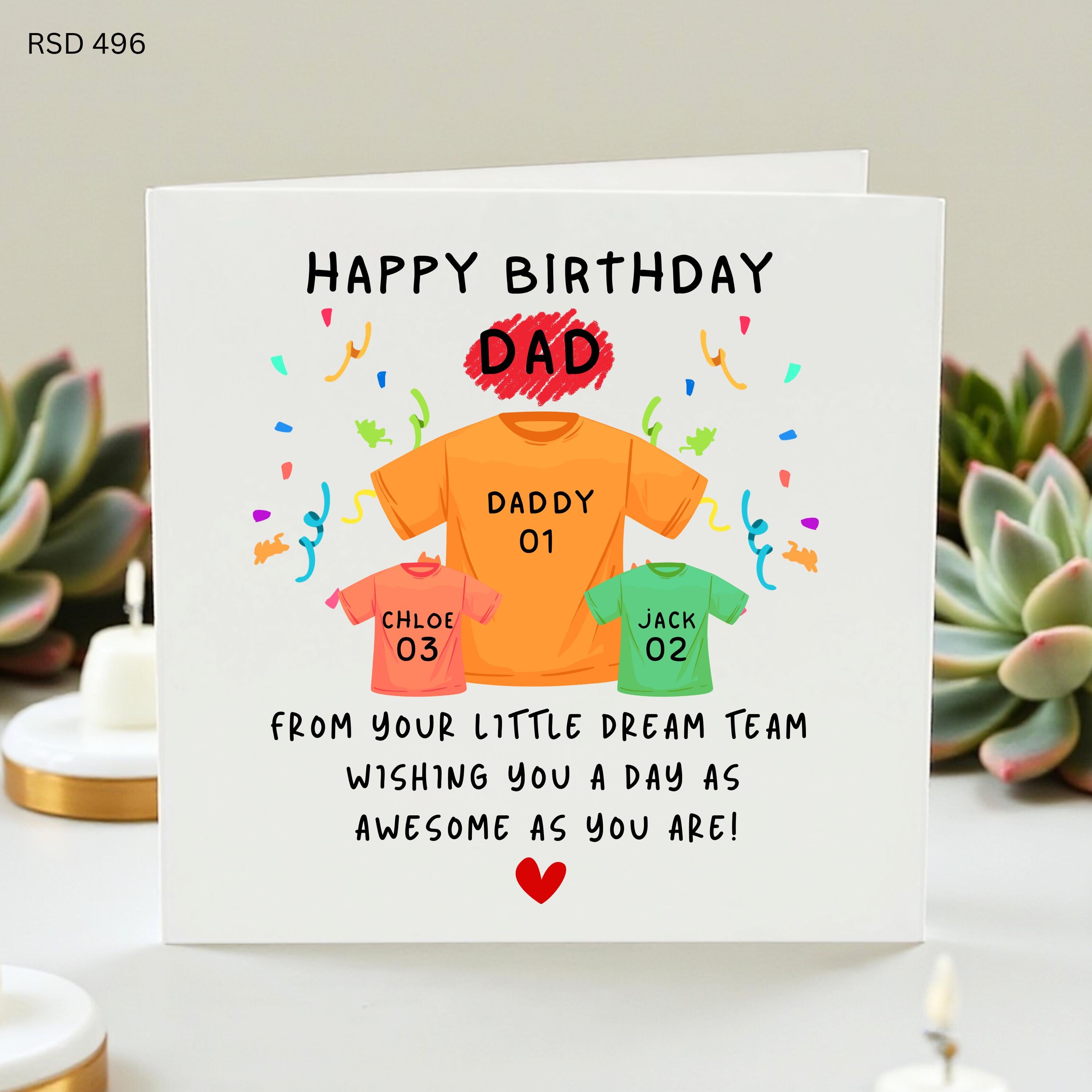 Personalised Dad Birthday Card From Kids, Daddy Football Shirt Card, Custom Names Dad Card, Cute Birthday Card From Little Dream Team