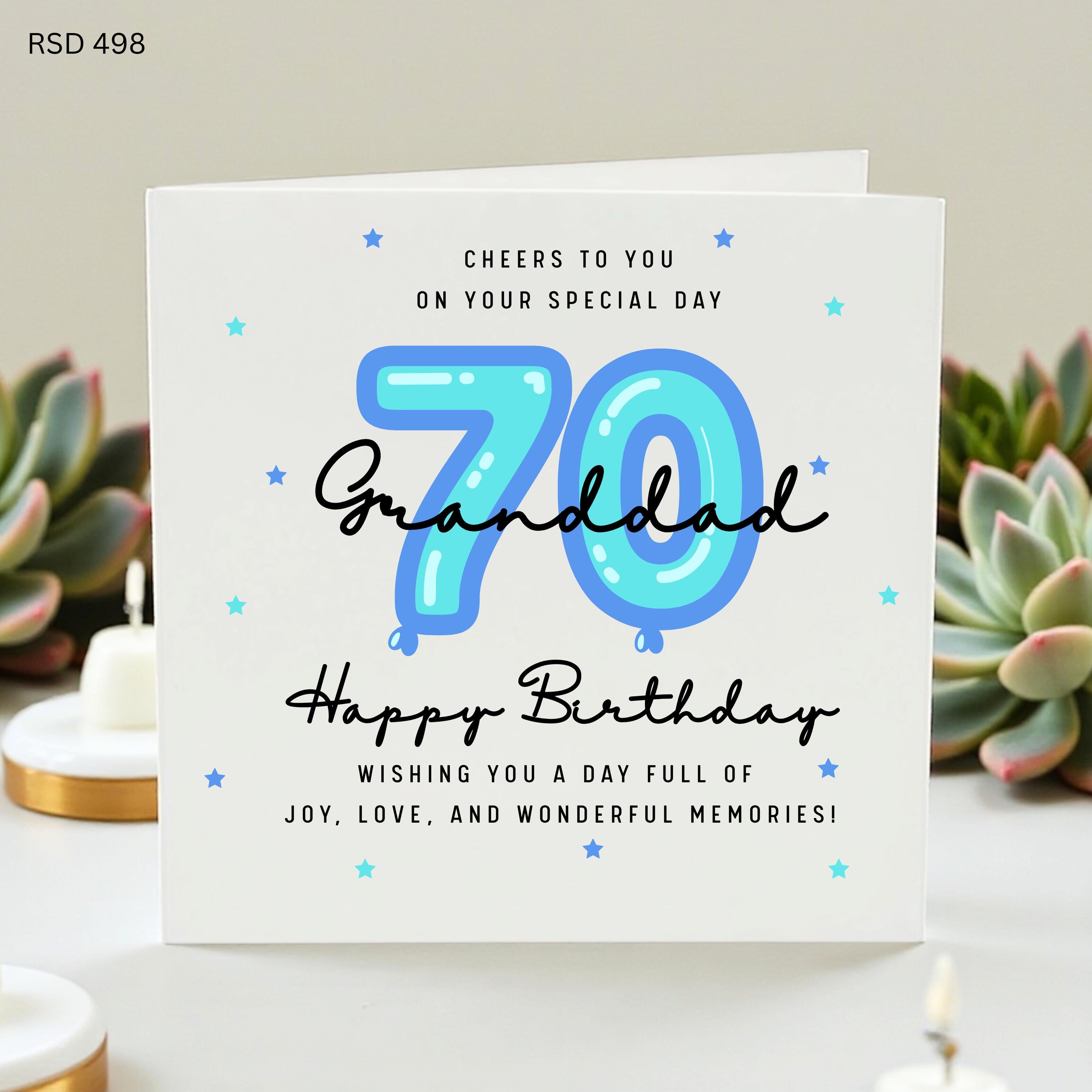 70th Birthday Card For Granddad, Personalised Grandad 70 Card, Blue Balloon Number Milestone Birthday Card, Special Day Card