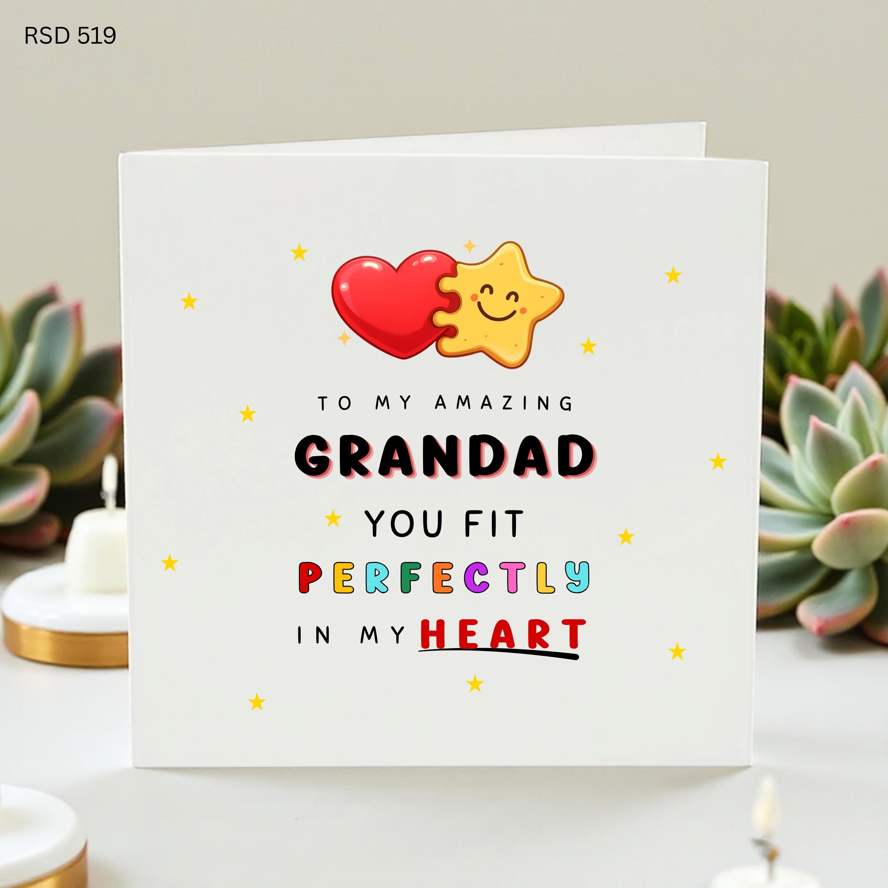 Grandad Birthday Card, Cute Grandad Card From Grandchild, Fathers Day Card For Grandad, You Fit Perfectly In My Heart Card, Grandad Card