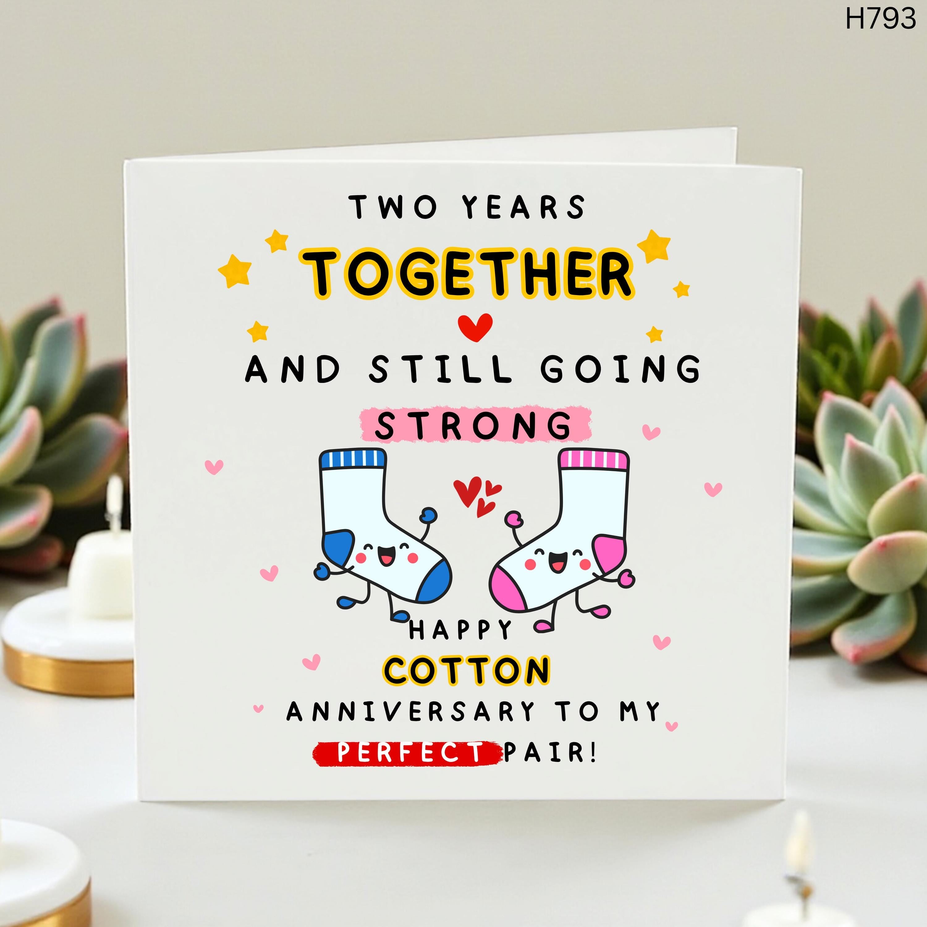 2nd Anniversary Card For Husband Wife, Cotton Anniversary Card, Two Years Together Love Card, Perfect Pair Funny Socks Card