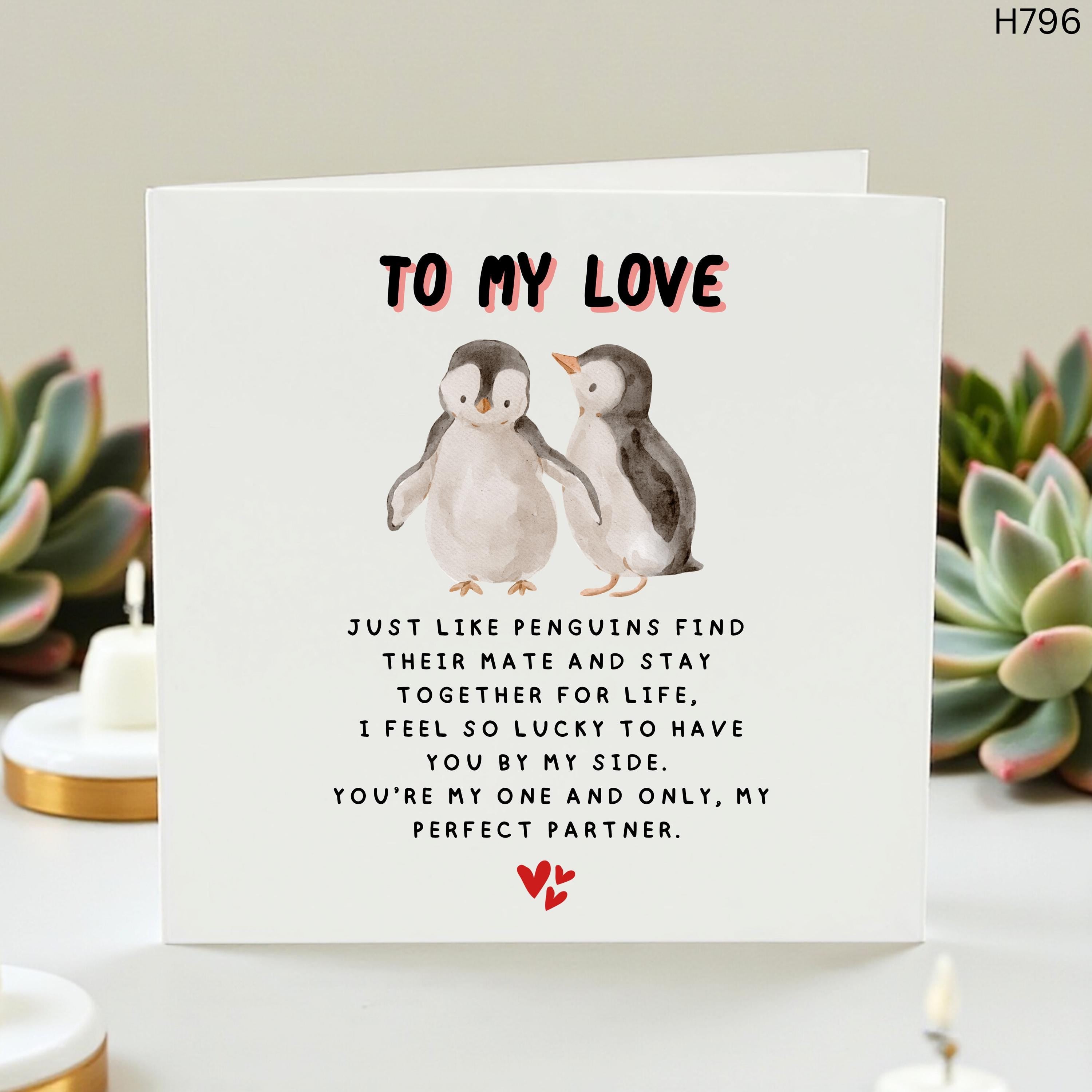 Penguin Love Card For Husband Wife, Cute Romantic Partner Card, To My Love Anniversary Card, Perfect Partner Valentine Card