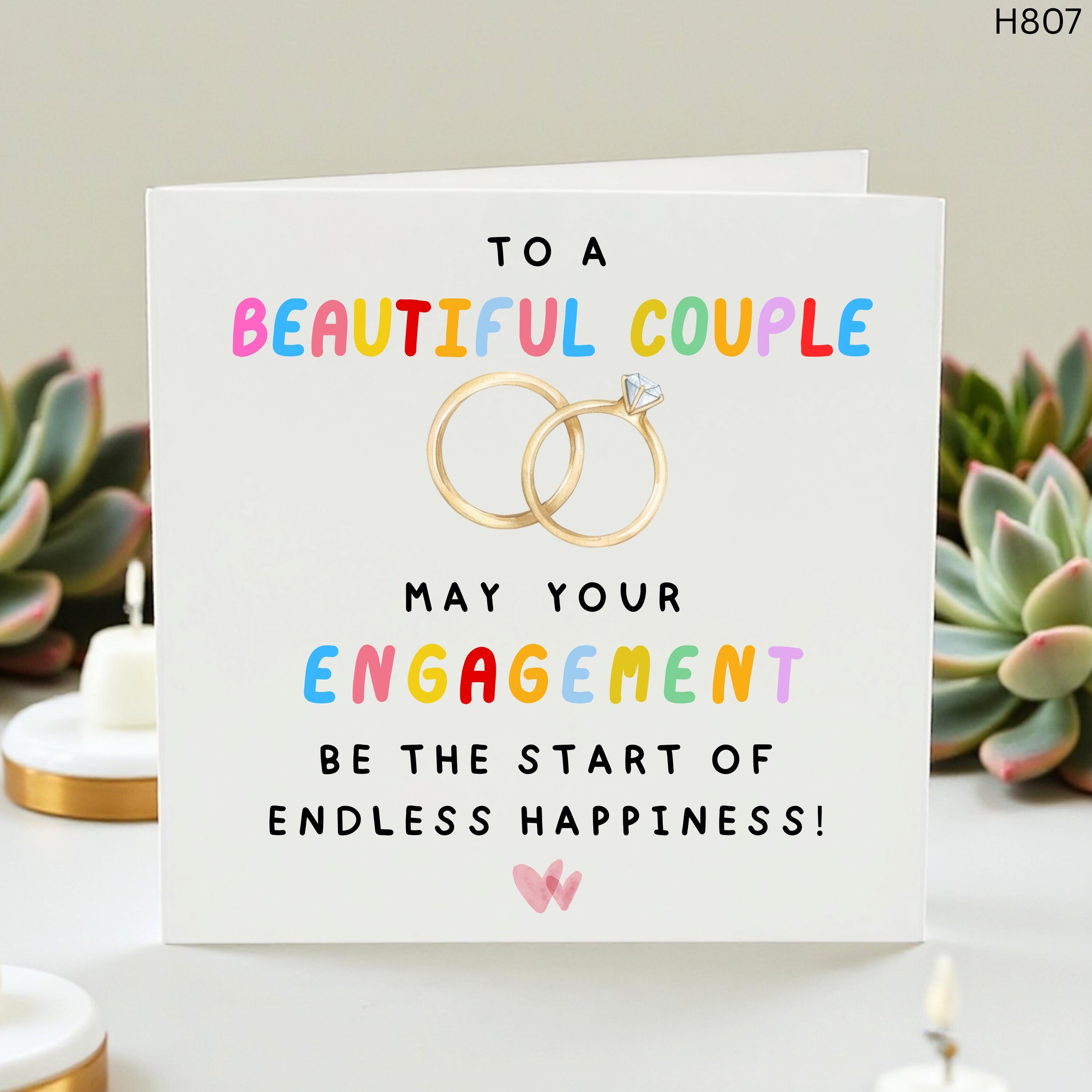 Engagement Congratulations Card, Beautiful Couple Card, Cute Wedding Ring Card, Personalised Engaged Couple Card, Bride Groom Gift