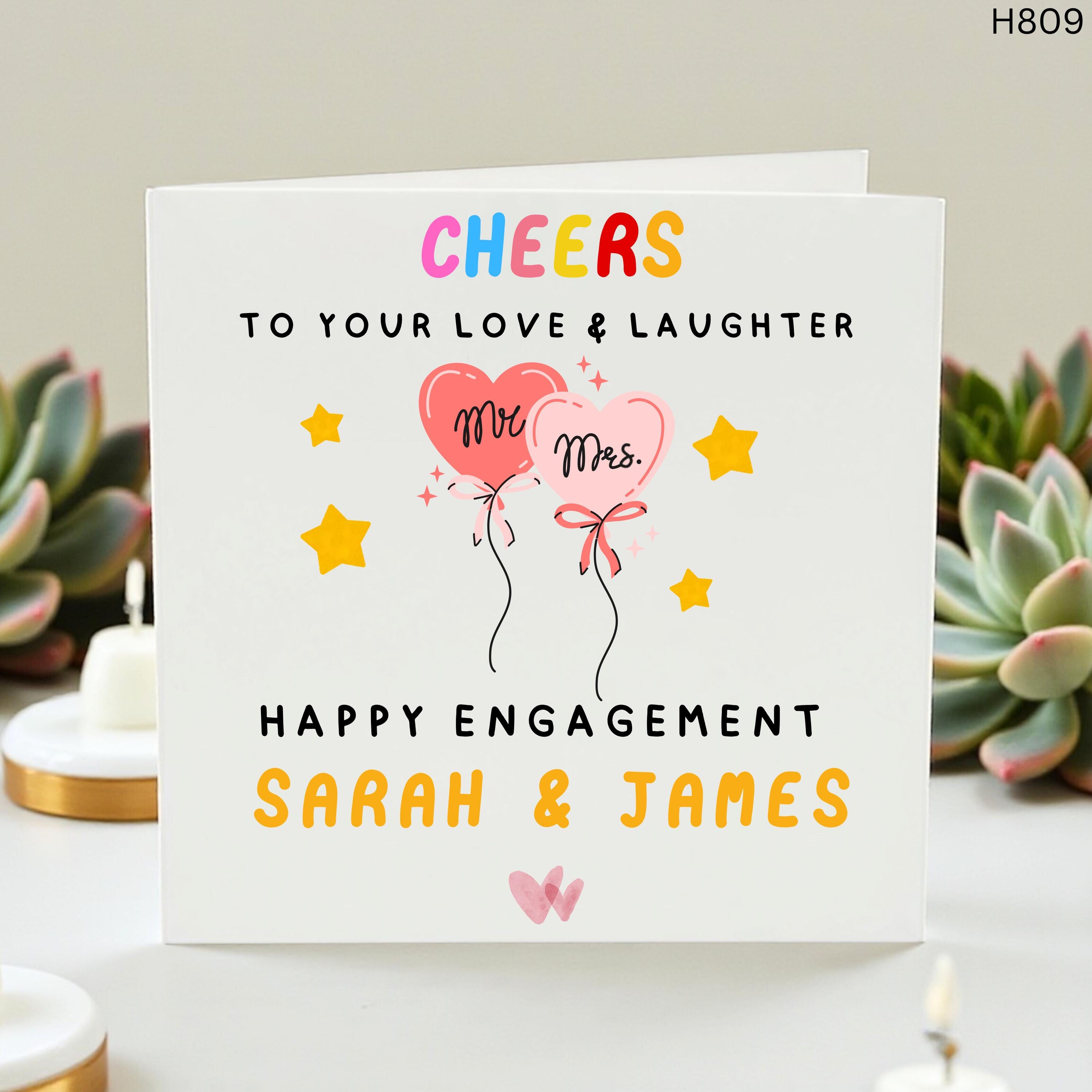 Personalised Engagement Card, Happy Engagement Congratulations Card, Mr and Mrs Balloon Card, Couple Names Card, Bride Groom Gift