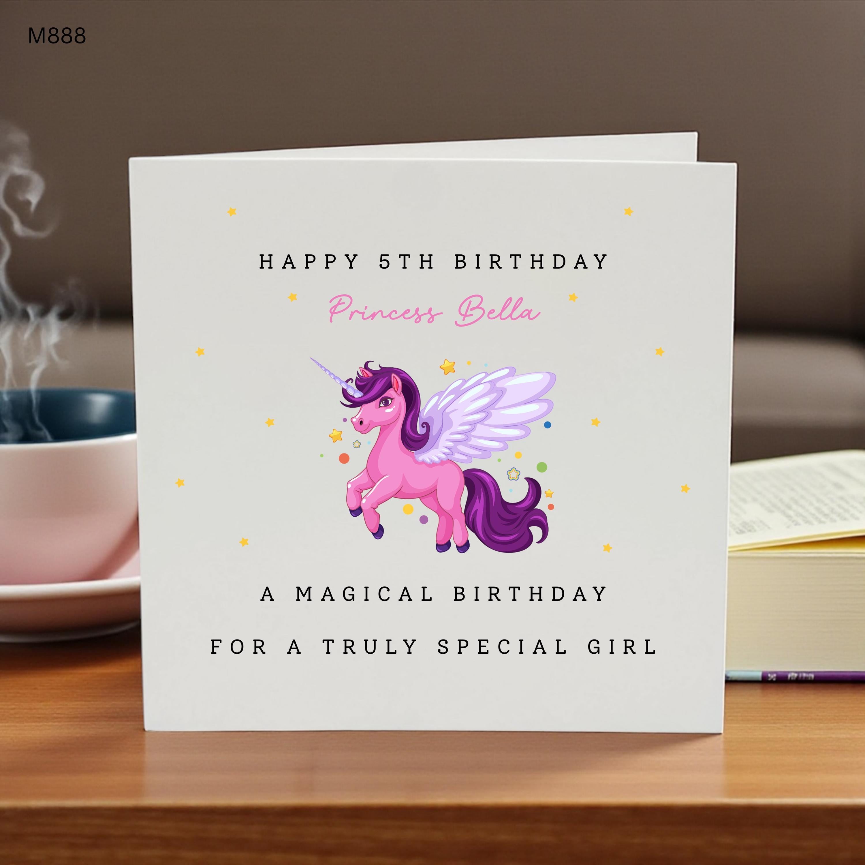 Personalised Unicorn Birthday Card for Girl, Custom 5th Birthday Card, Magical Unicorn Birthday Card, Daughter Niece Granddaughter