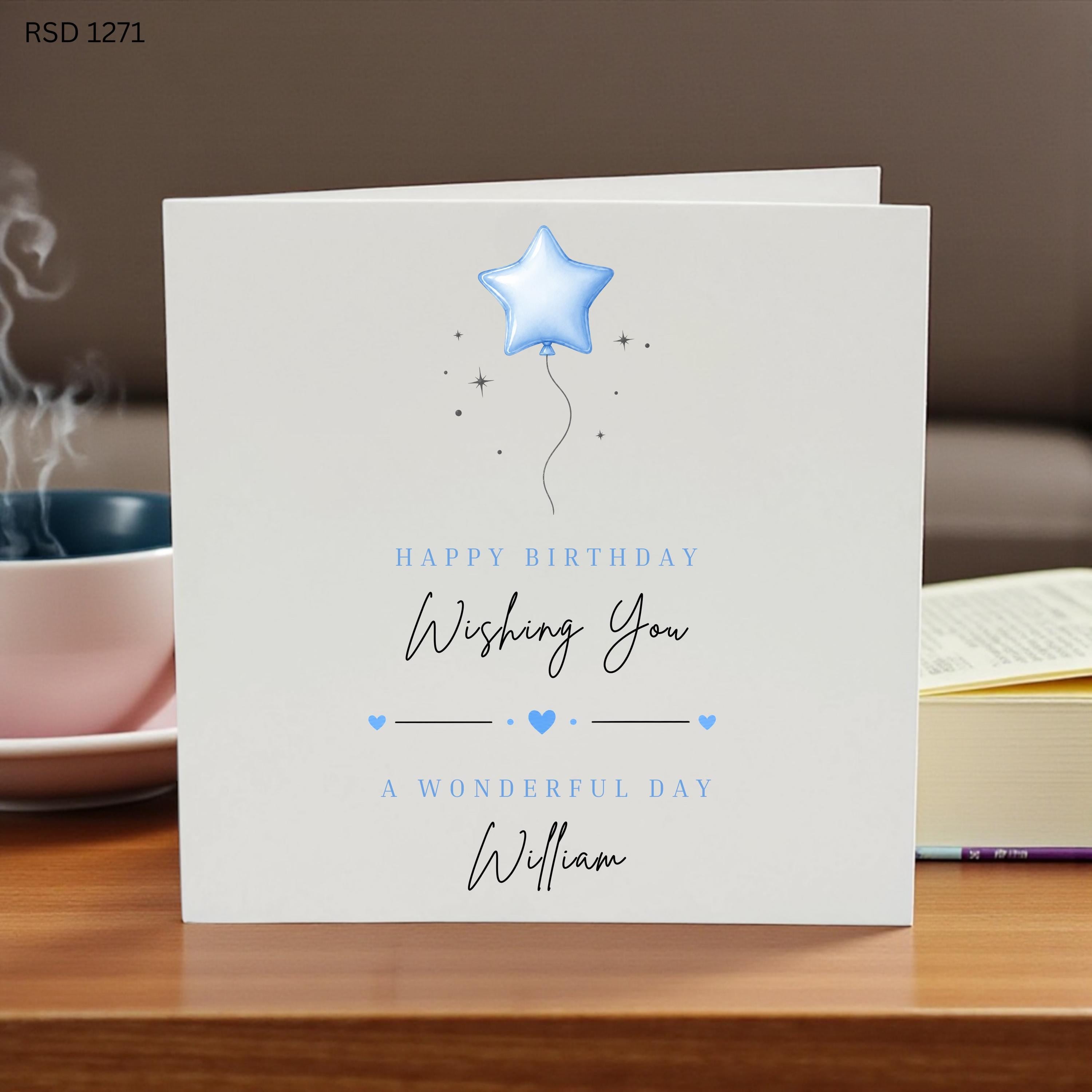 Personalised Birthday Card for Boy, Minimalist Birthday Card, Custom Name Birthday Card, Blue Star Balloon Card, Birthday Nephew Grandson