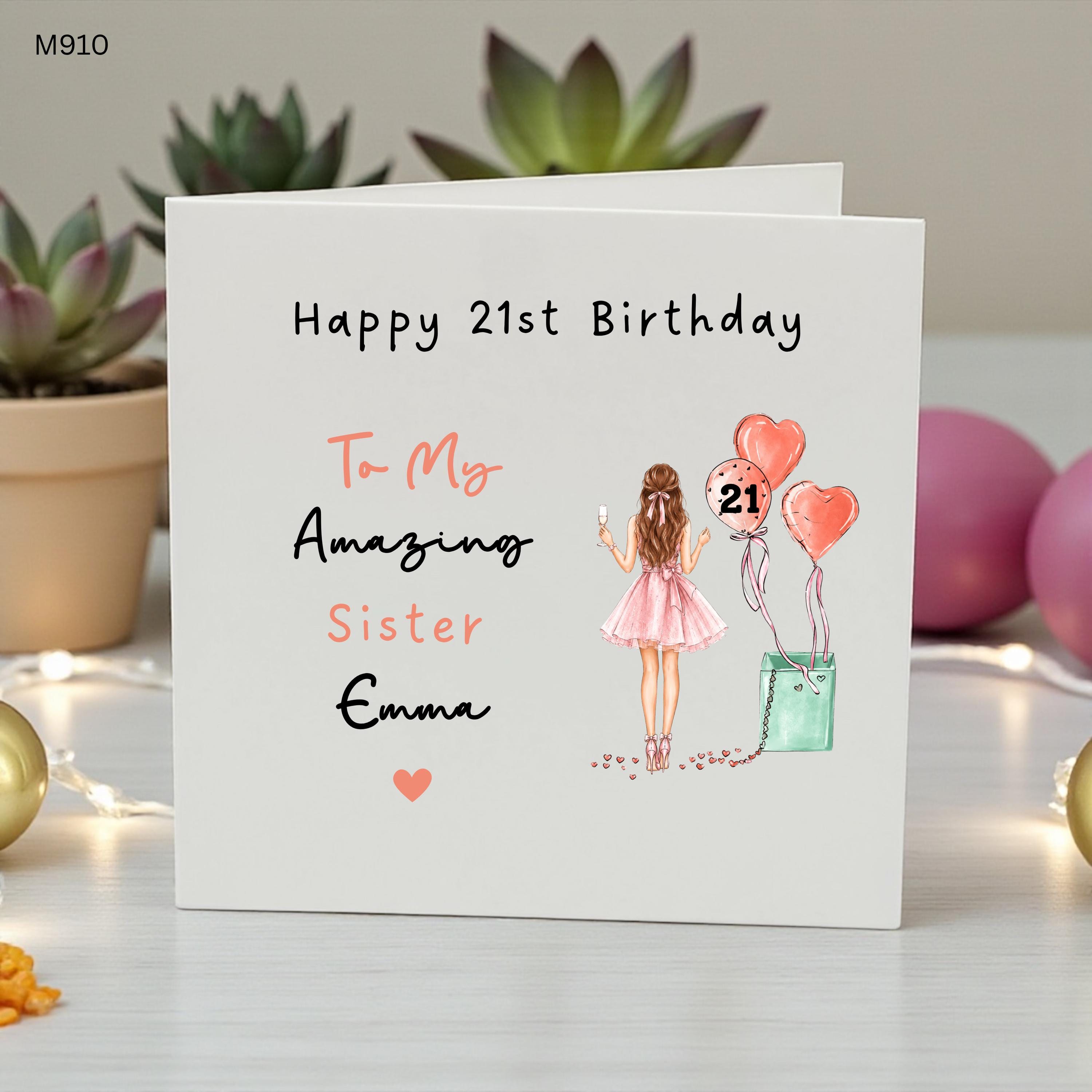Personalised 21st Birthday Card Sister, Custom Name 21st Birthday Card, Happy 21st Birthday Girl Card, Daughter Niece Friend