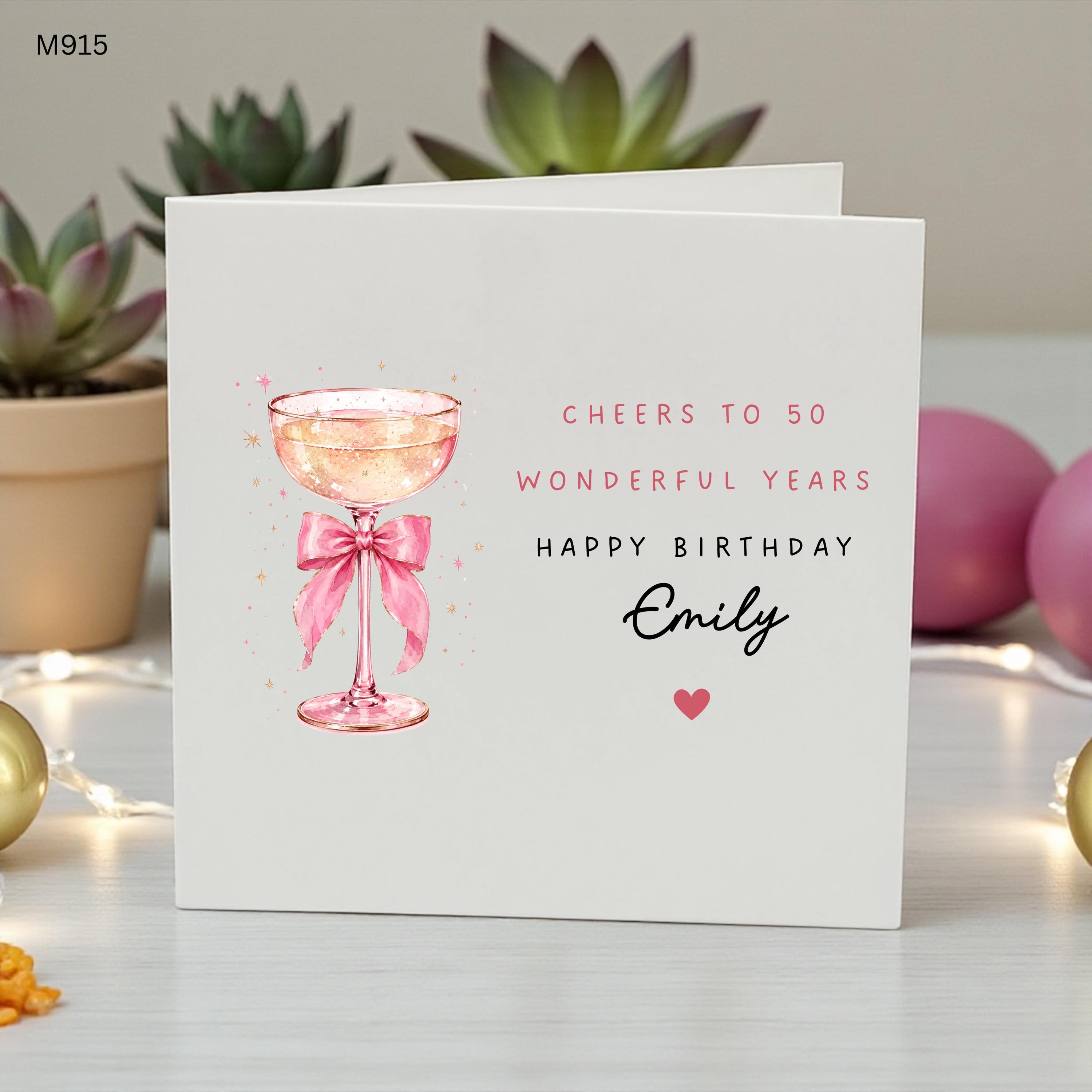 Personalised 50th Birthday Card for Her, Cheers To 50 Wonderful Years Card, Custom Name Milestone Birthday Card, 50th Birthday Gift