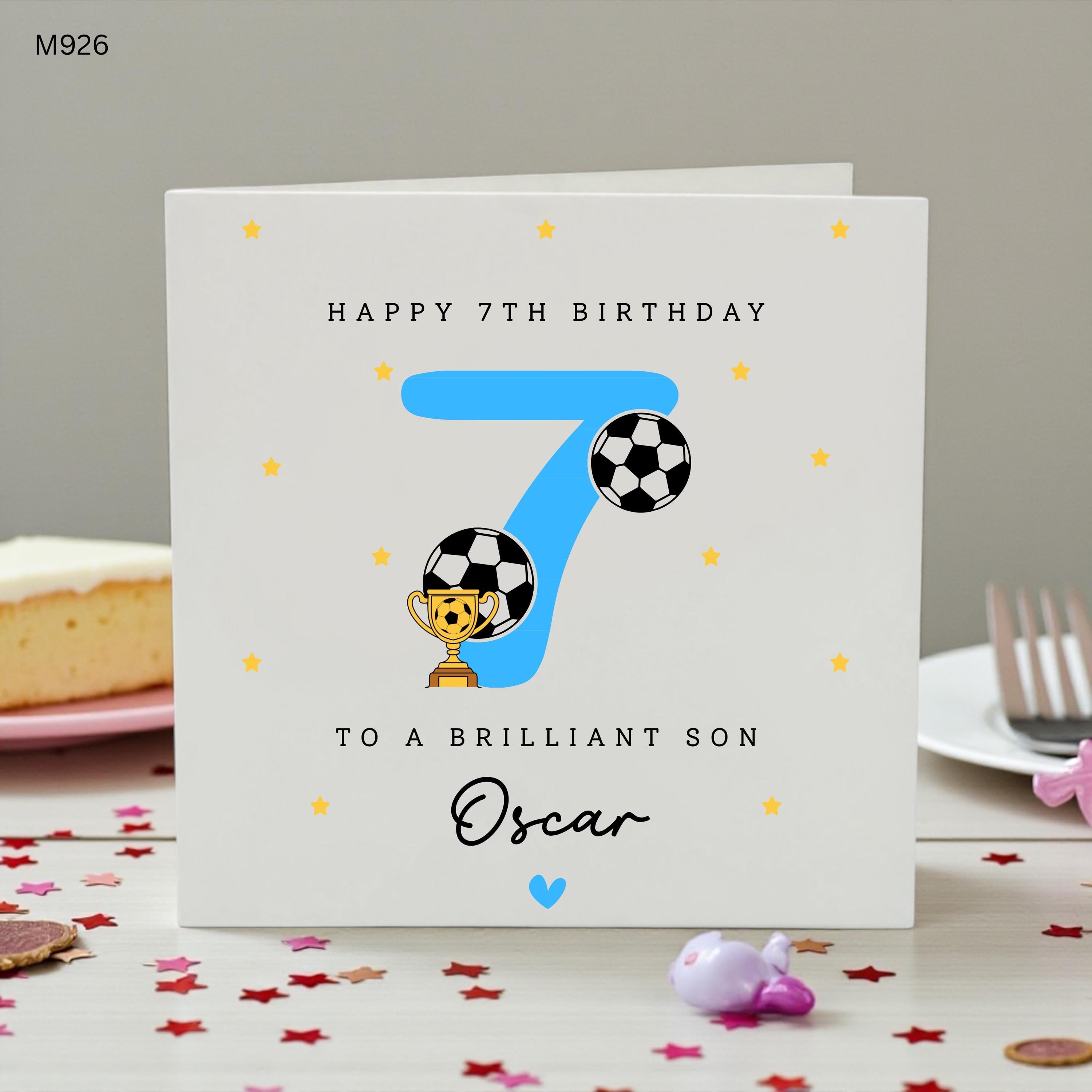 Personalised 7th Birthday Card For Son, Football Birthday Card Boy, Custom Age 7 Birthday Card, Soccer Theme Birthday Card, Name Card