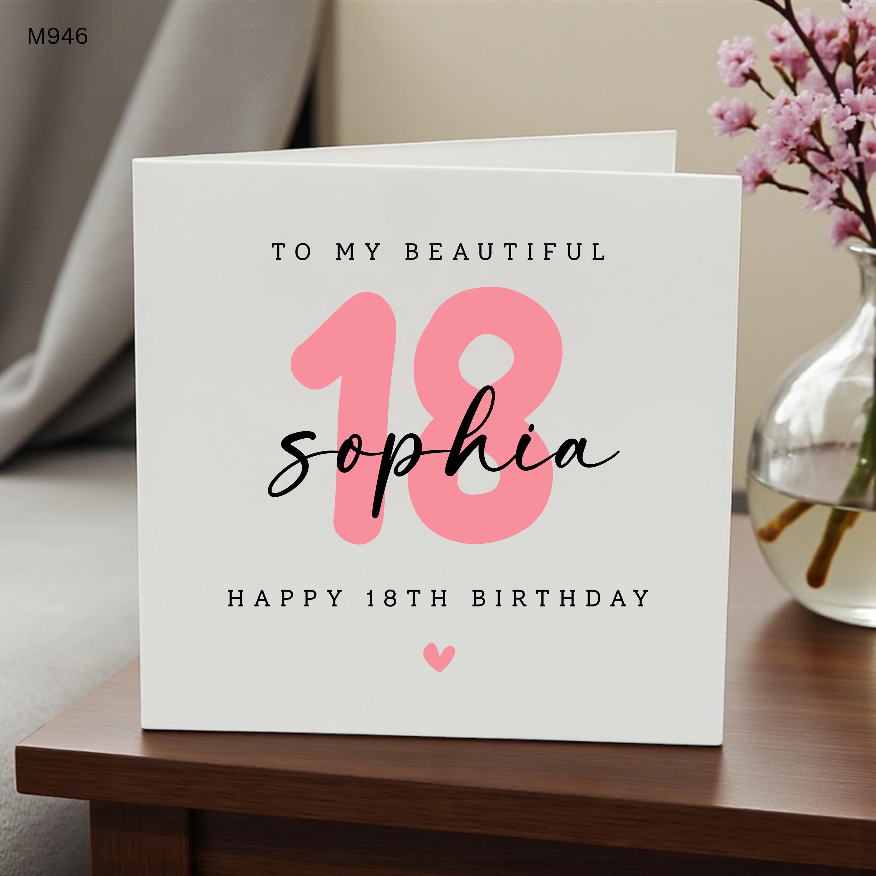 Personalised 18th Birthday Card Girl, Custom Name 18th Birthday Card, Happy 18th Birthday Daughter Card, Pink Milestone Birthday Card