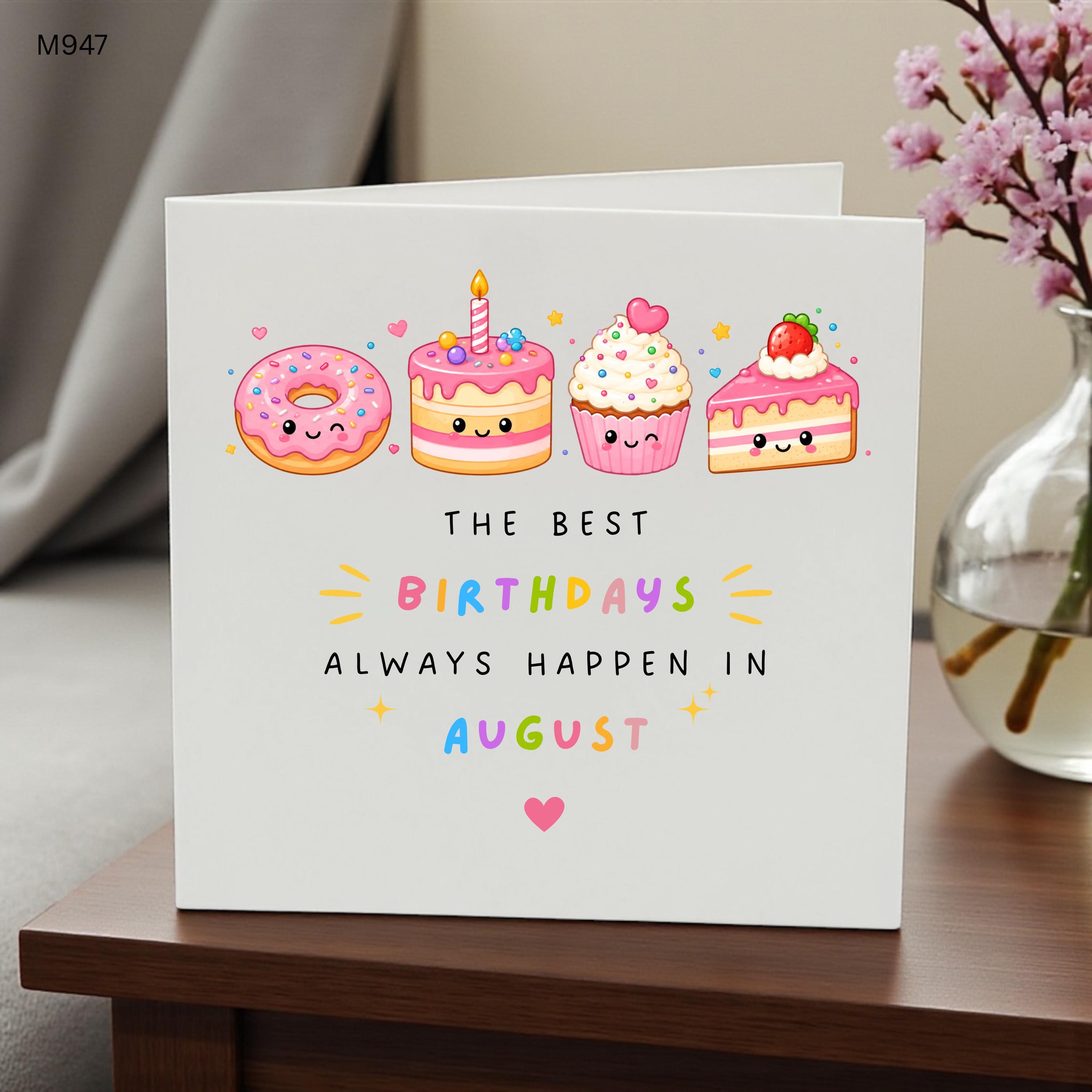 August Birthday Card, August Born Birthday Card, Funny August Birthday Gift, Birthday Card For Her, Birthday Card For Him, Cute Cake Card