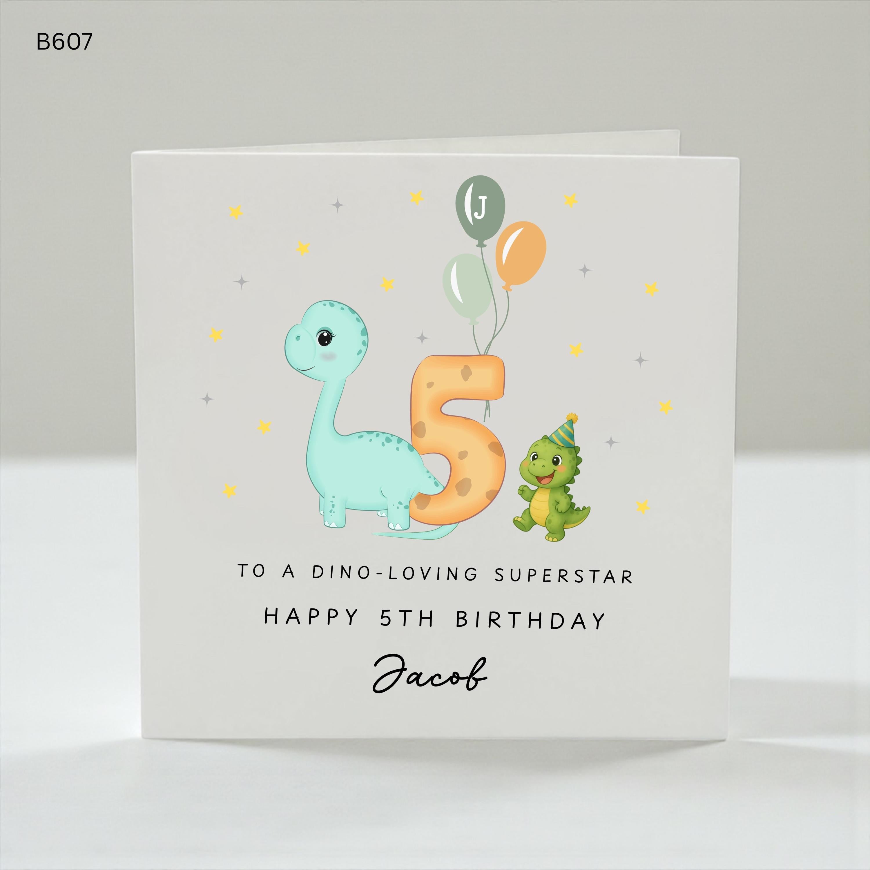 Personalised 5th Birthday Card Boy, Dinosaur 5th Birthday Card, Custom Name Dino Birthday Card, Age 5 Birthday Boy Card Dinosaur Party Theme
