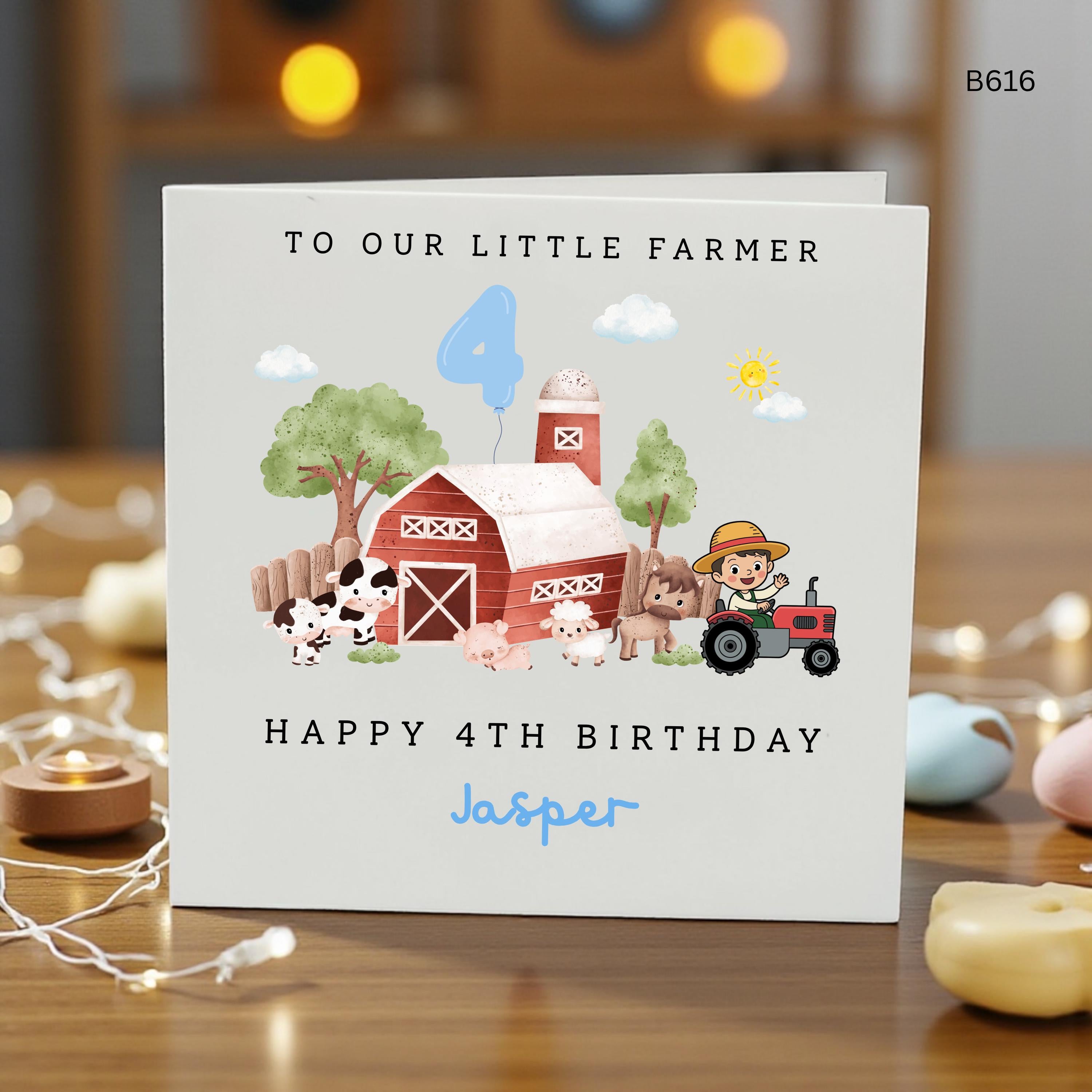 Personalised 4th Birthday Card Boy, Farm Birthday Card, Tractor Birthday Card, Little Farmer Birthday Card, Custom Name Age 4 Card