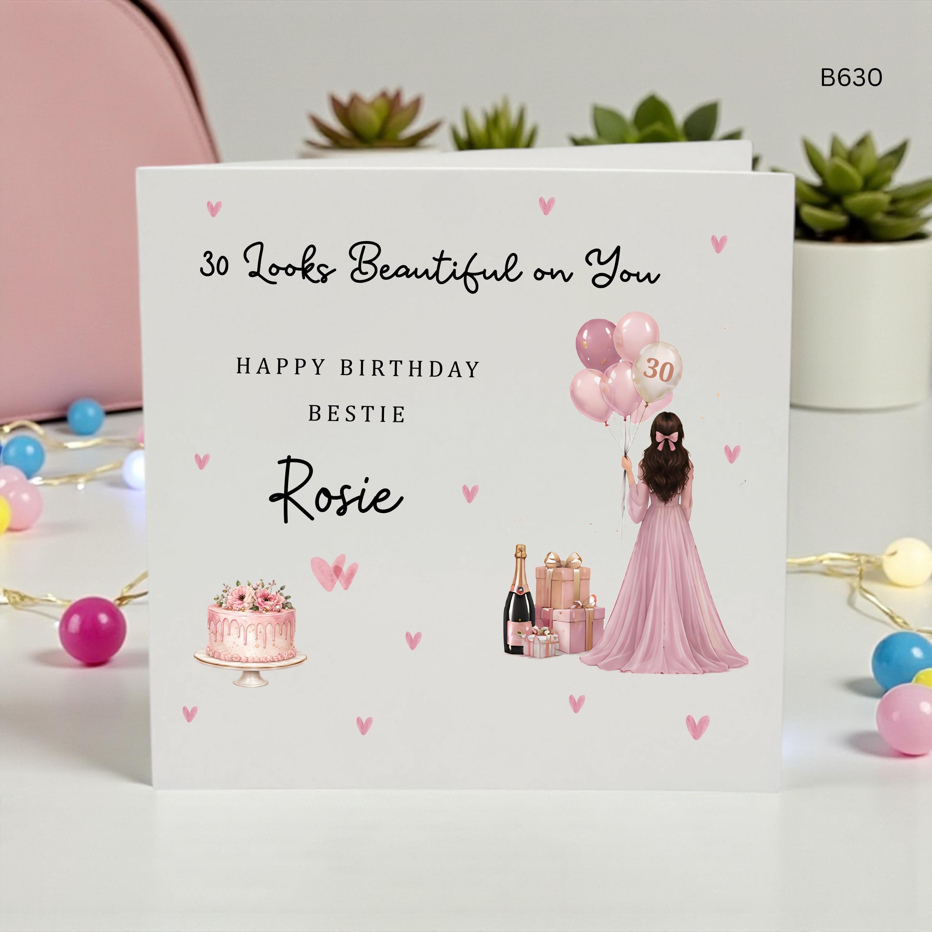 Personalised 30th Birthday Card for Best Friend, Custom Name 30th Birthday Card, Bestie Birthday Card for Her, Pink Milestone Birthday Gift