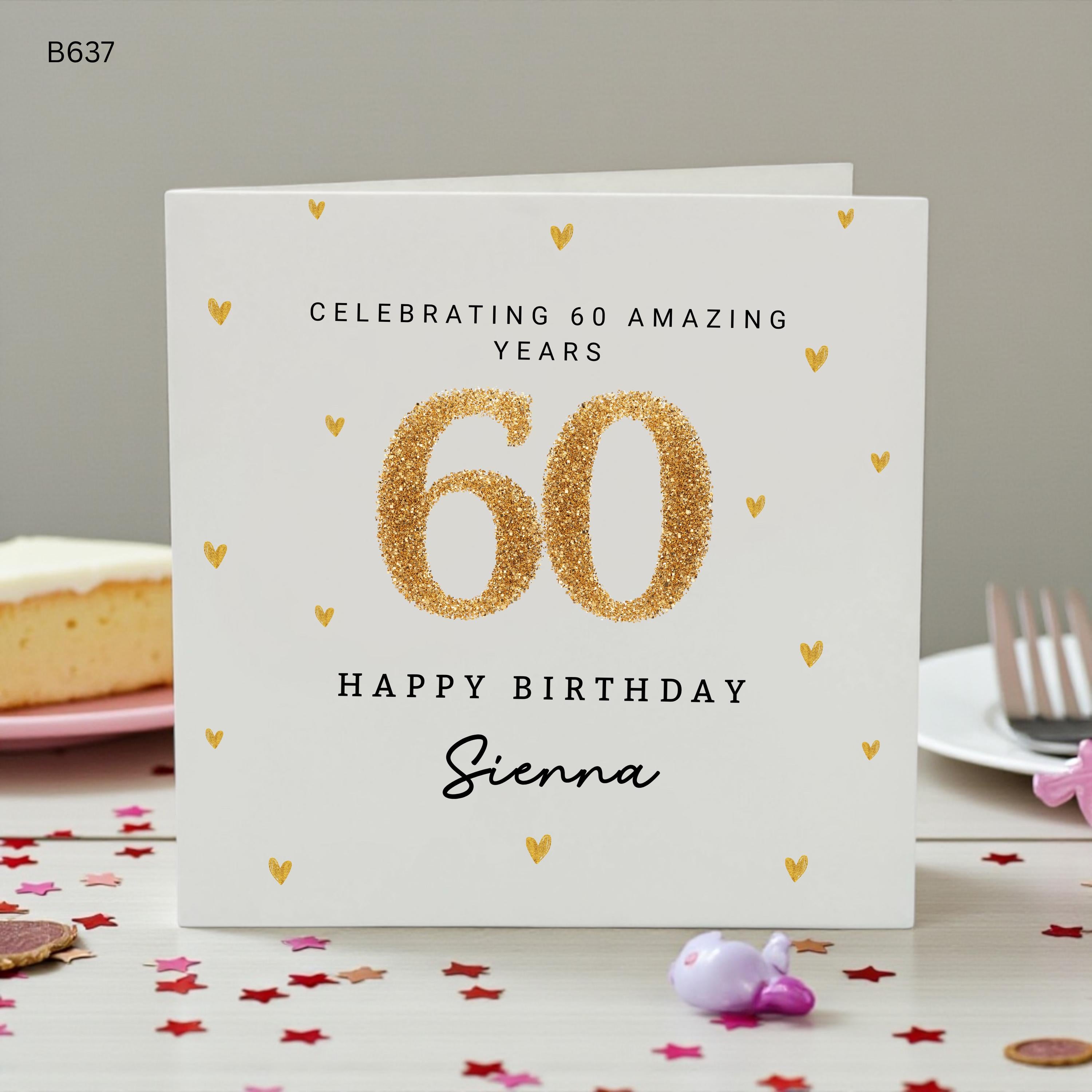 Personalised 60th Birthday Card for Her, Happy 60th Birthday Card, Custom Name Milestone Birthday Card, Elegant 60th Birthday Keepsake Gift