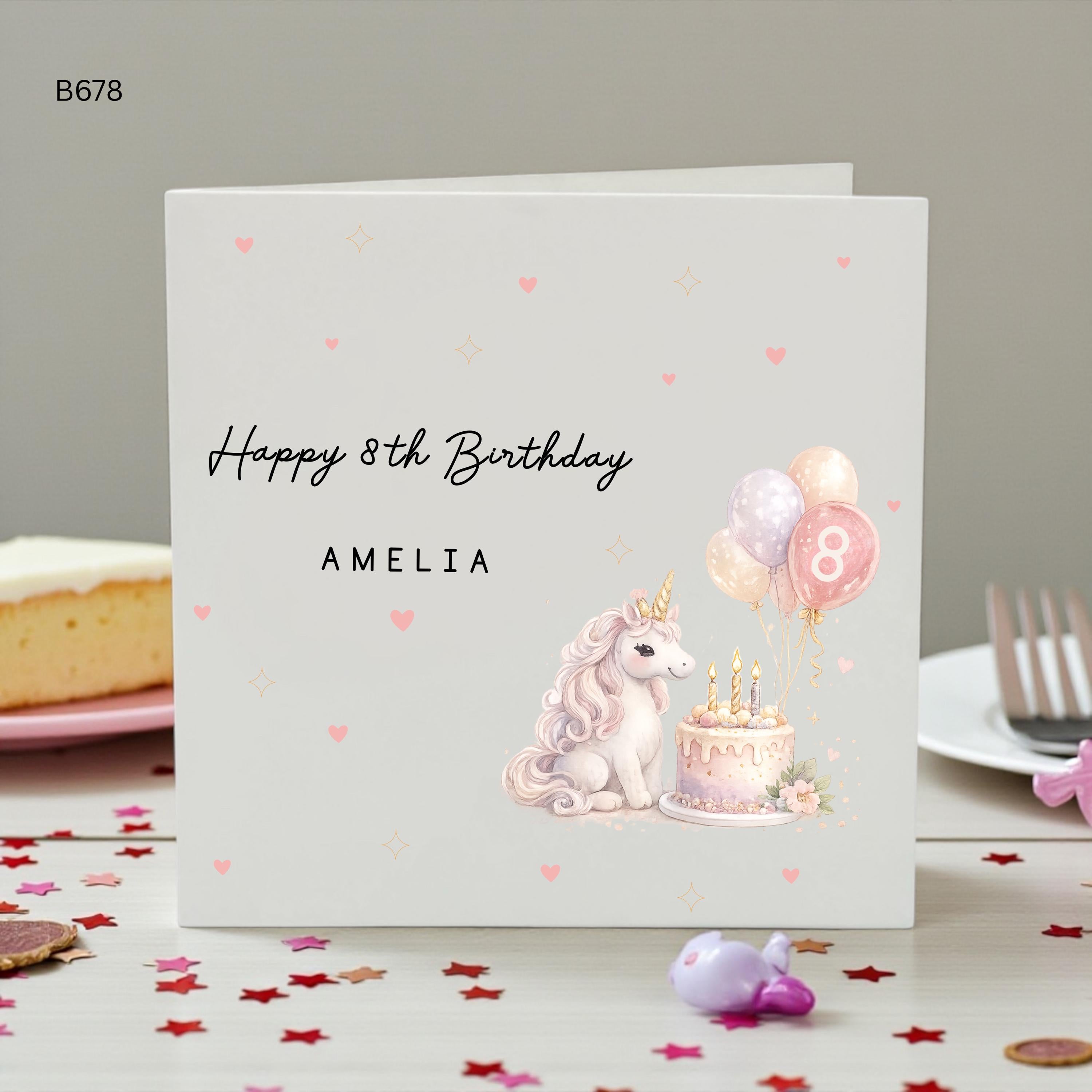 Personalised Unicorn 8th Birthday Card for Girl, Custom Name Age 8 Birthday Card, Magical Unicorn Birthday , Daughter Granddaughter Niece