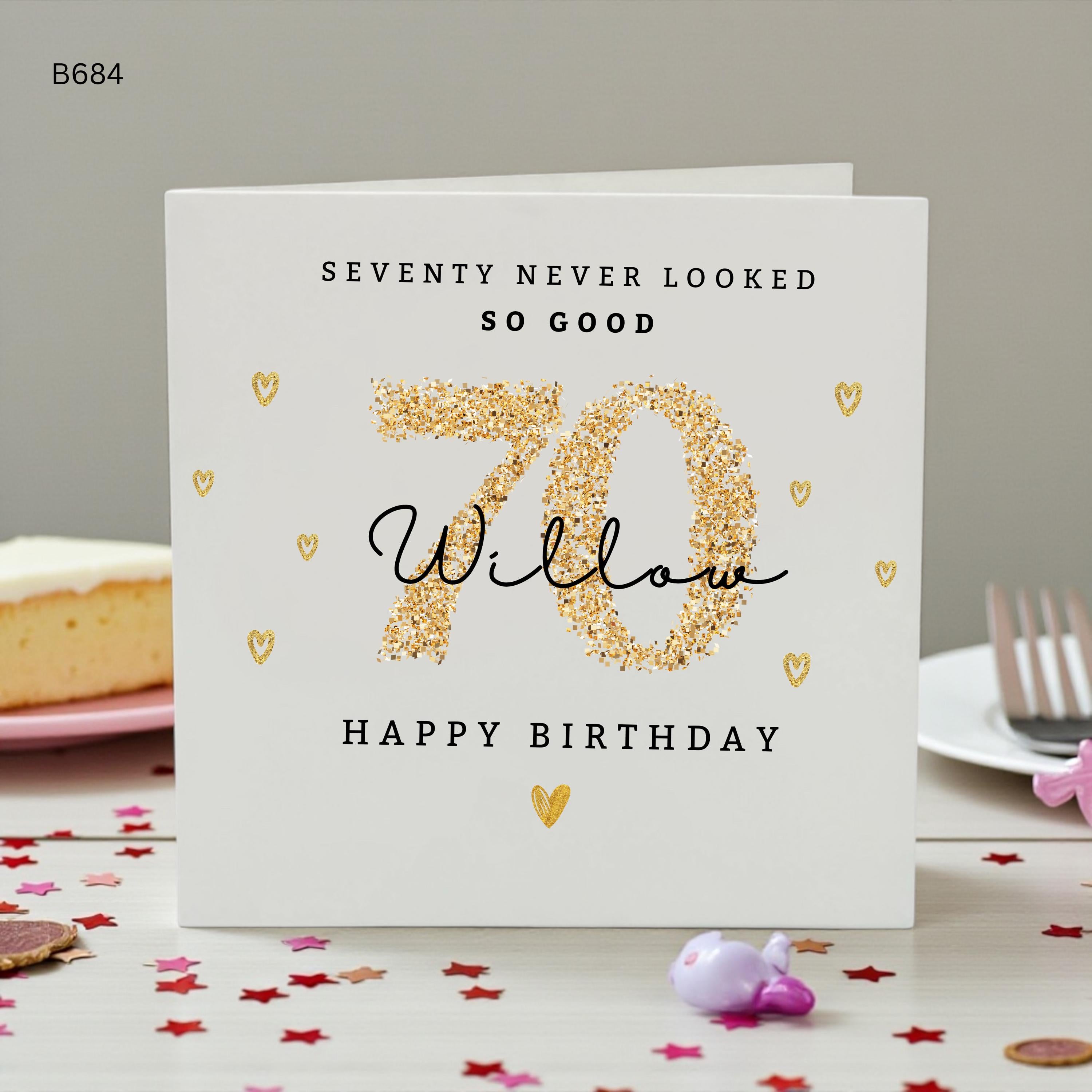 Personalised 70th Birthday Card for Her, Custom Name 70th Birthday Card, Seventy Never Looked So Good, Mum Nan Grandma Milestone Birthday