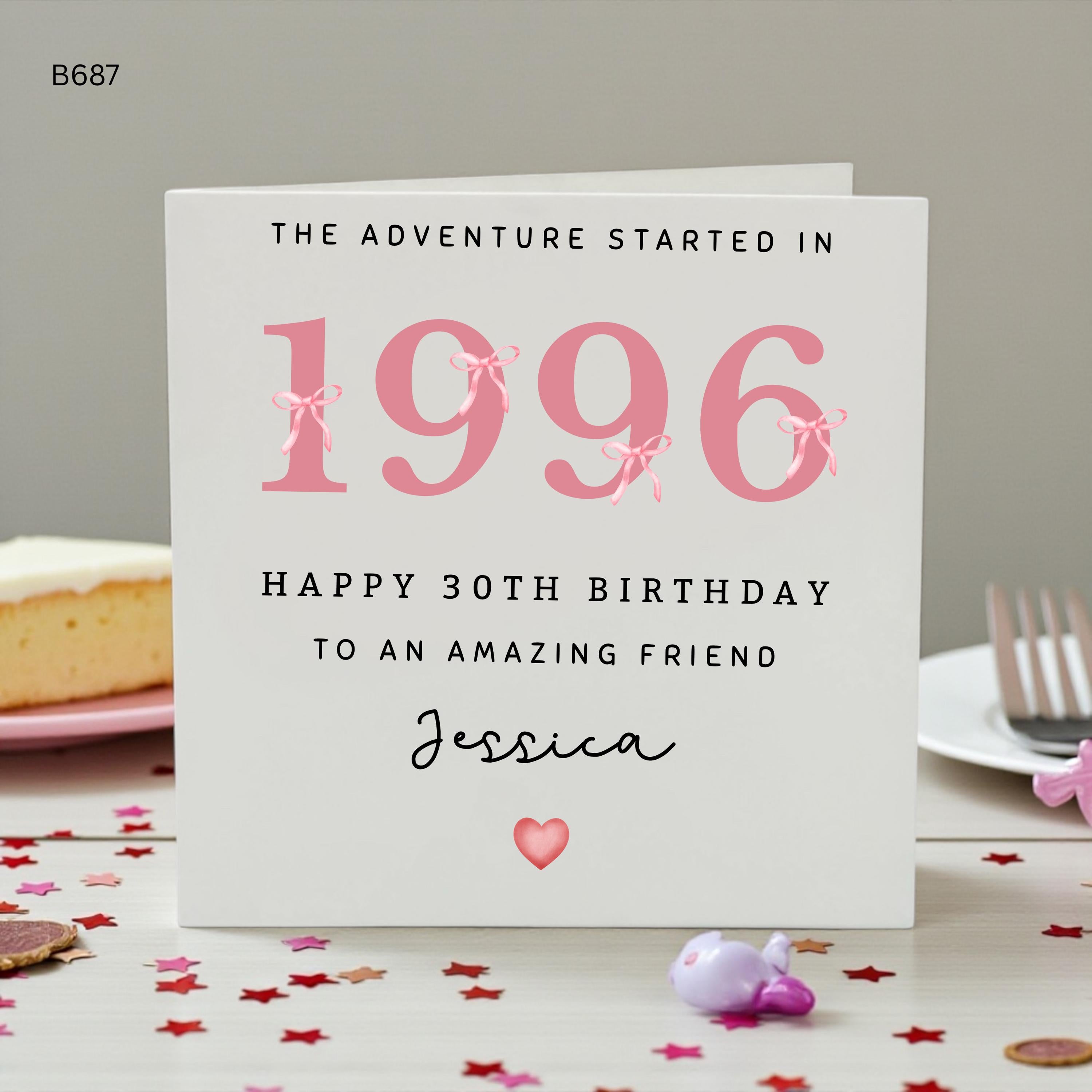 Personalised 30th Birthday Card for Friend, Custom Name 30th Birthday Card, Born in 1996 Birthday Card, Best Friend Milestone Birthday