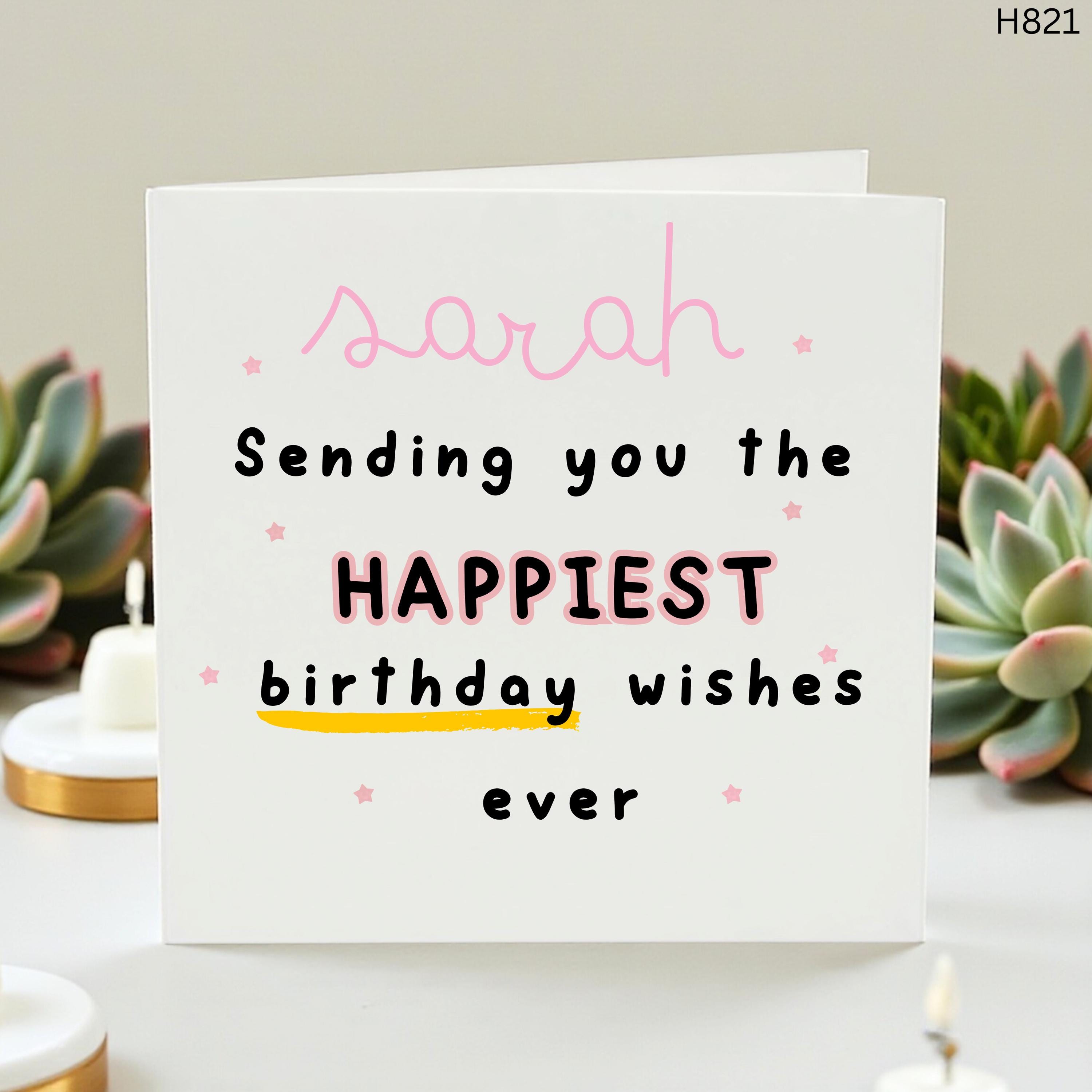 Personalised Birthday Card For Her, Cute Pink Star Birthday Card, Happiest Birthday Wishes Card, Friend Sister Daughter Niece Card