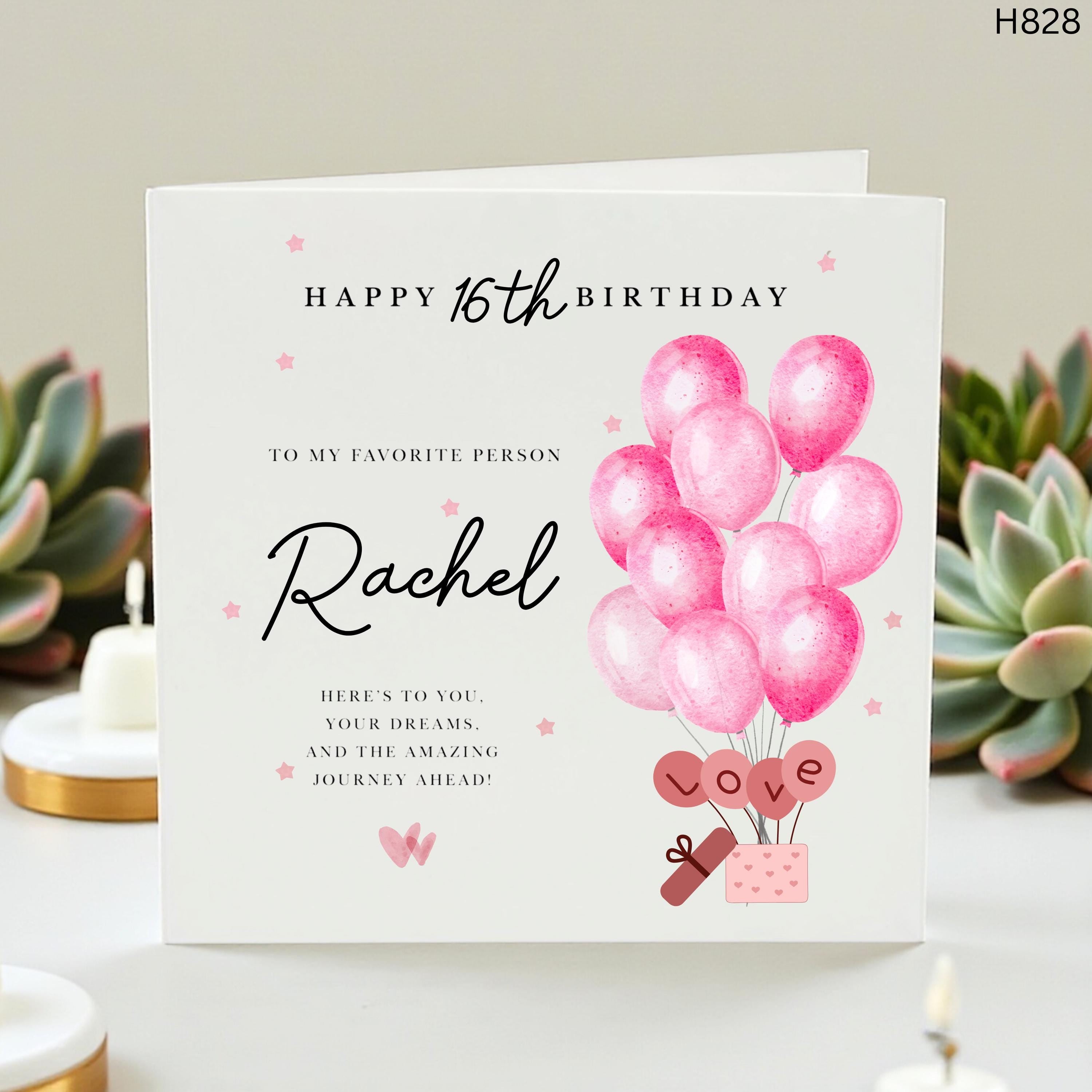 Personalised 16th Birthday Card For Her, Pink Balloon Sweet Sixteen Card, Daughter Niece Sister Granddaughter Friend Birthday Card