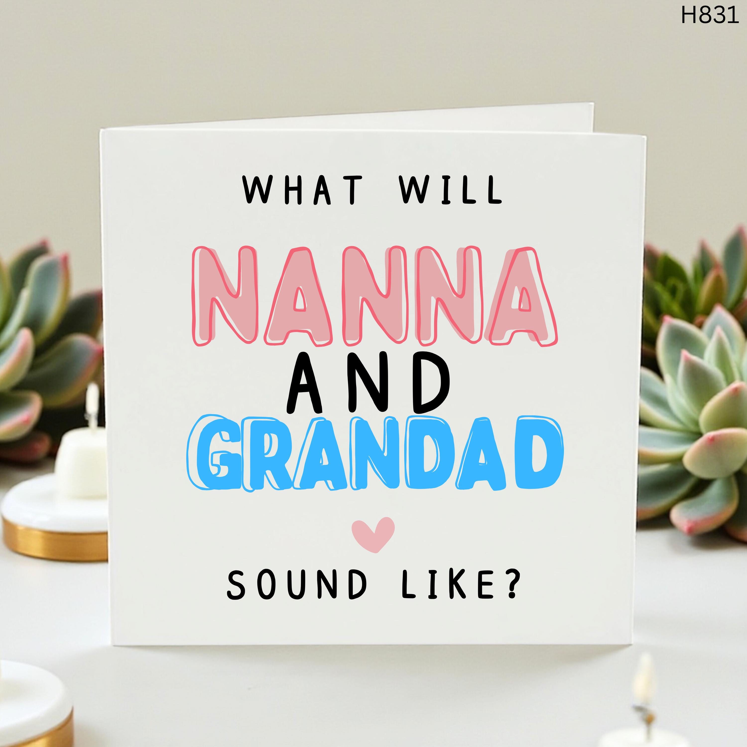 Nanna And Grandad Pregnancy Announcement Card, Baby Reveal Card For Grandparents, What Will Nanna And Grandad Sound Like Card