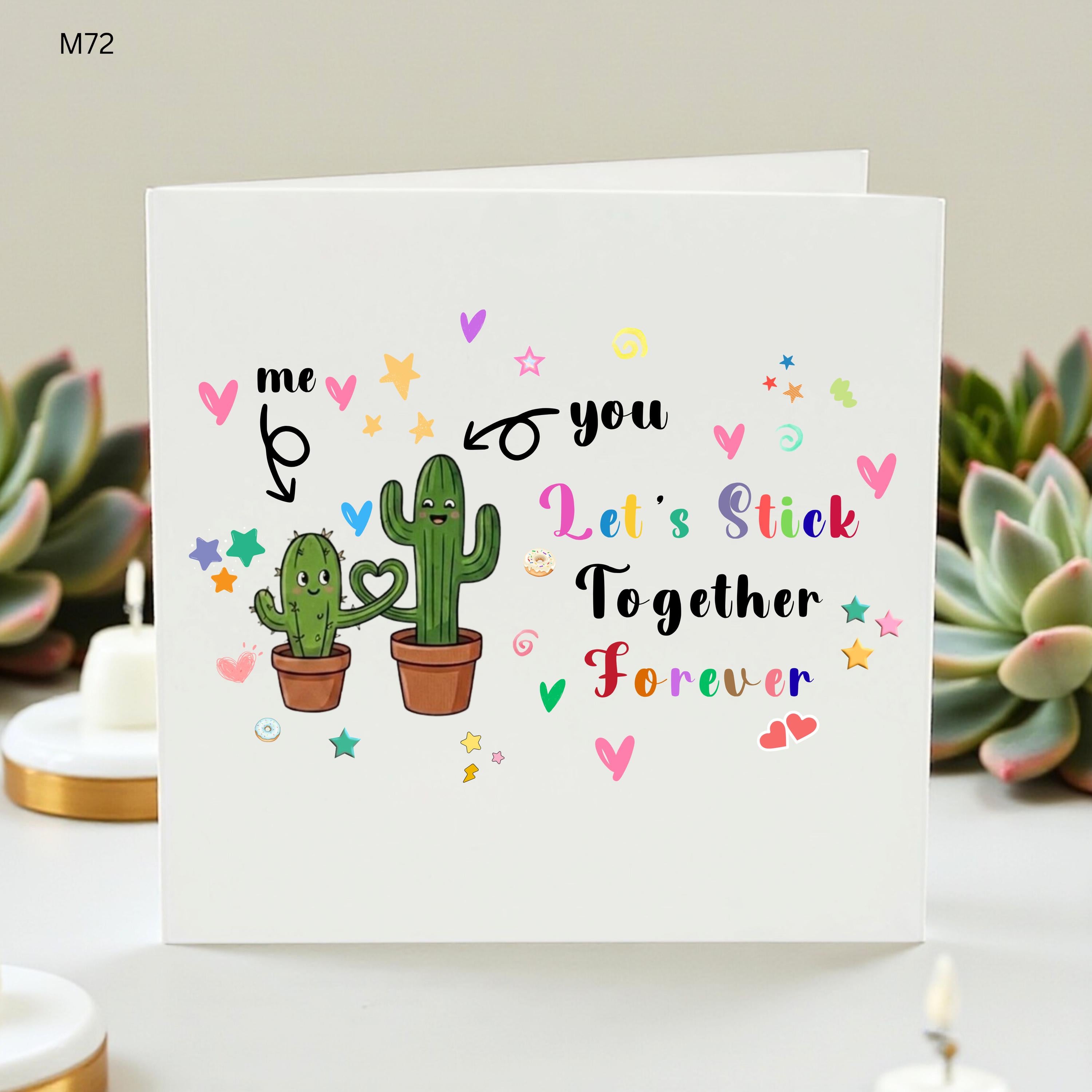 Lets Stick Together Forever Card, Cute Cactus Love Card, Funny Anniversary Card For Boyfriend Girlfriend Husband Wife, Card