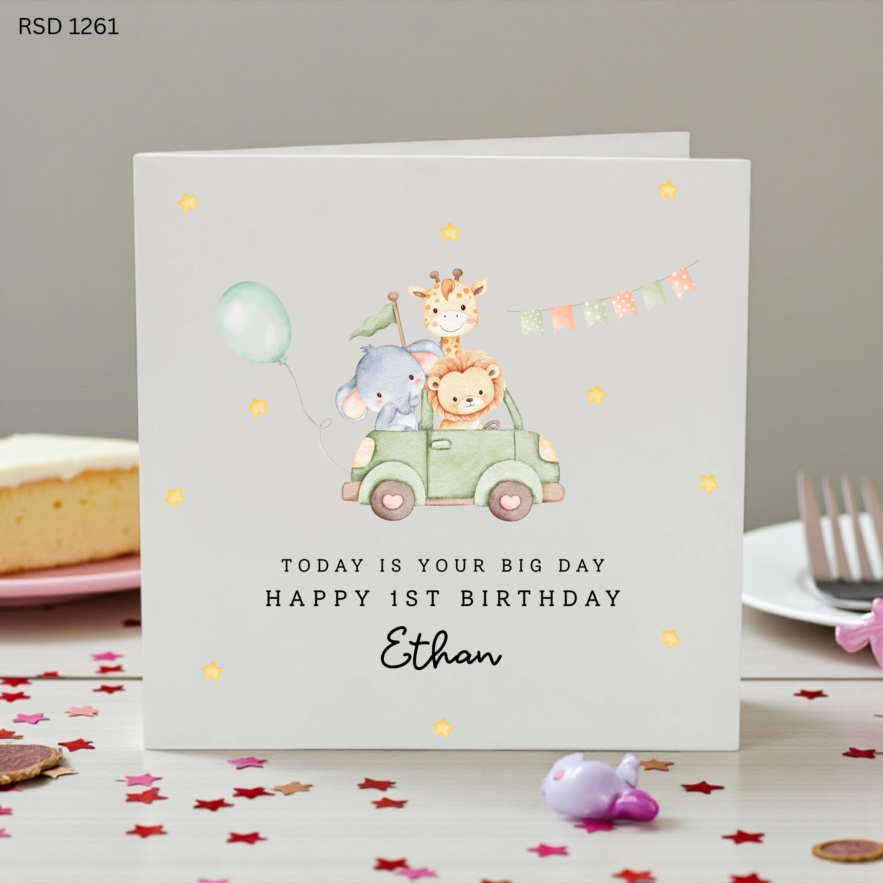 Personalised Safari 1st Birthday Card for Boy, Jungle Animal First Birthday Card, Wild One Birthday Card, Custom Son Grandson Nephew