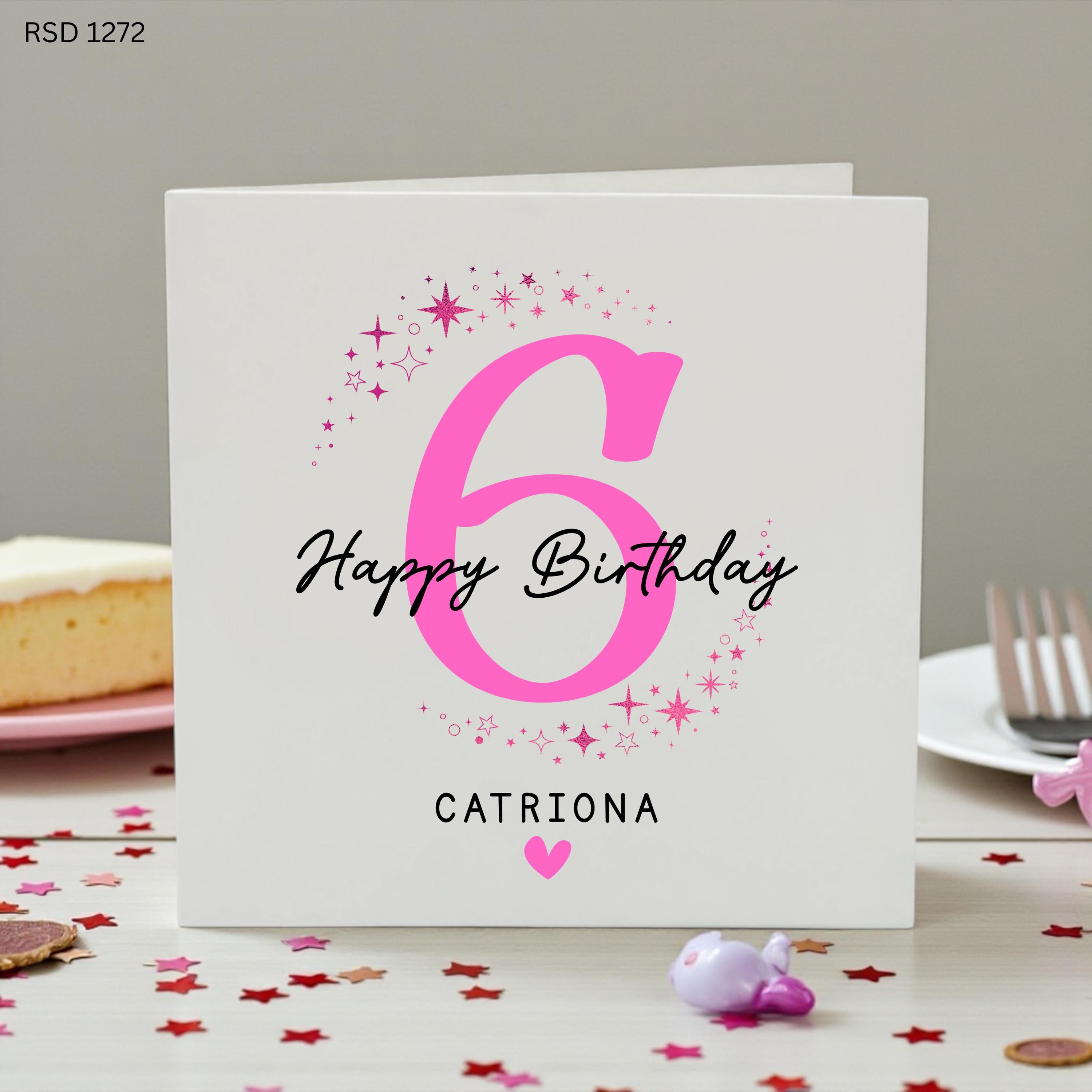 Personalised 6th Birthday Card Girl, Custom Age 6 Birthday Card, Pink Sparkle Birthday Card, Sixth Birthday Card for Daughter, Granddaughter