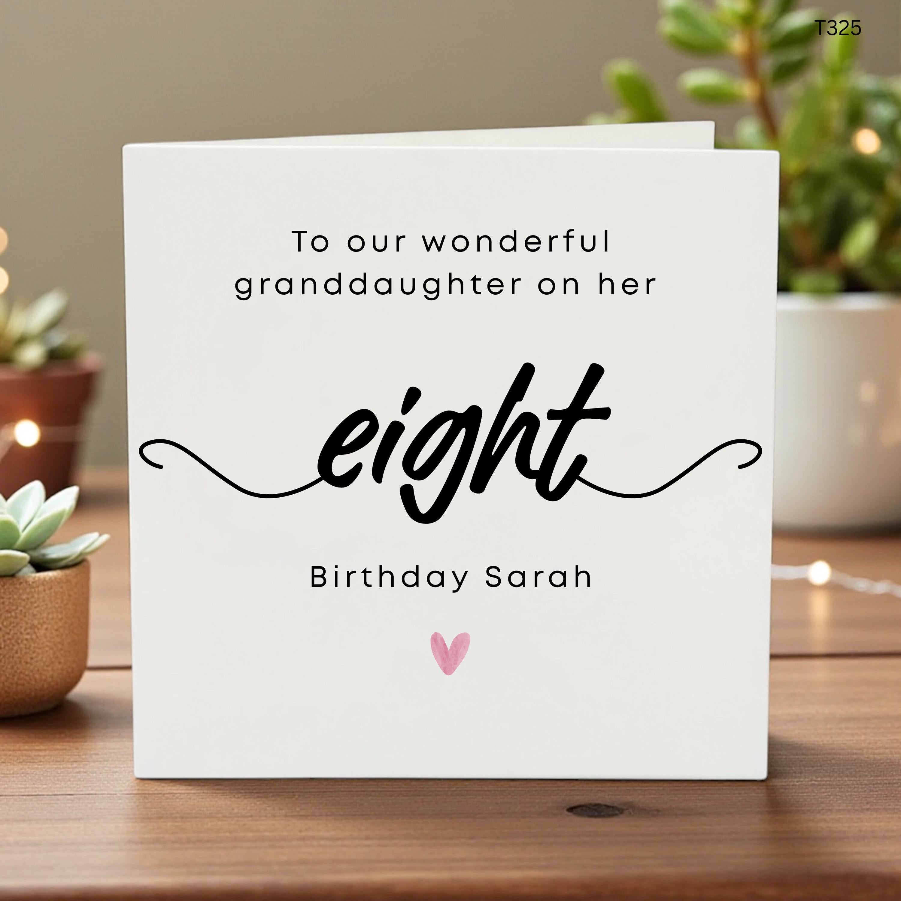 Personalised 8th Birthday Card for Granddaughter, Custom Name Age Eight Card, Minimalist Girl Birthday Card From Grandparents