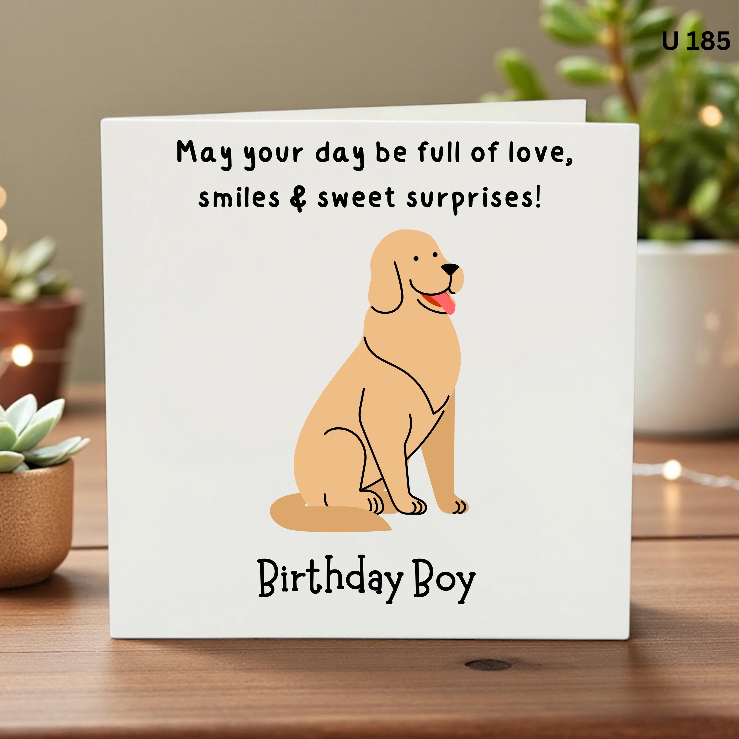 Personalised Dog Birthday Card for Boy, Cute Puppy Birthday Card, Golden Retriever Card for Son, Nephew, Grandson, Dog Lover Card