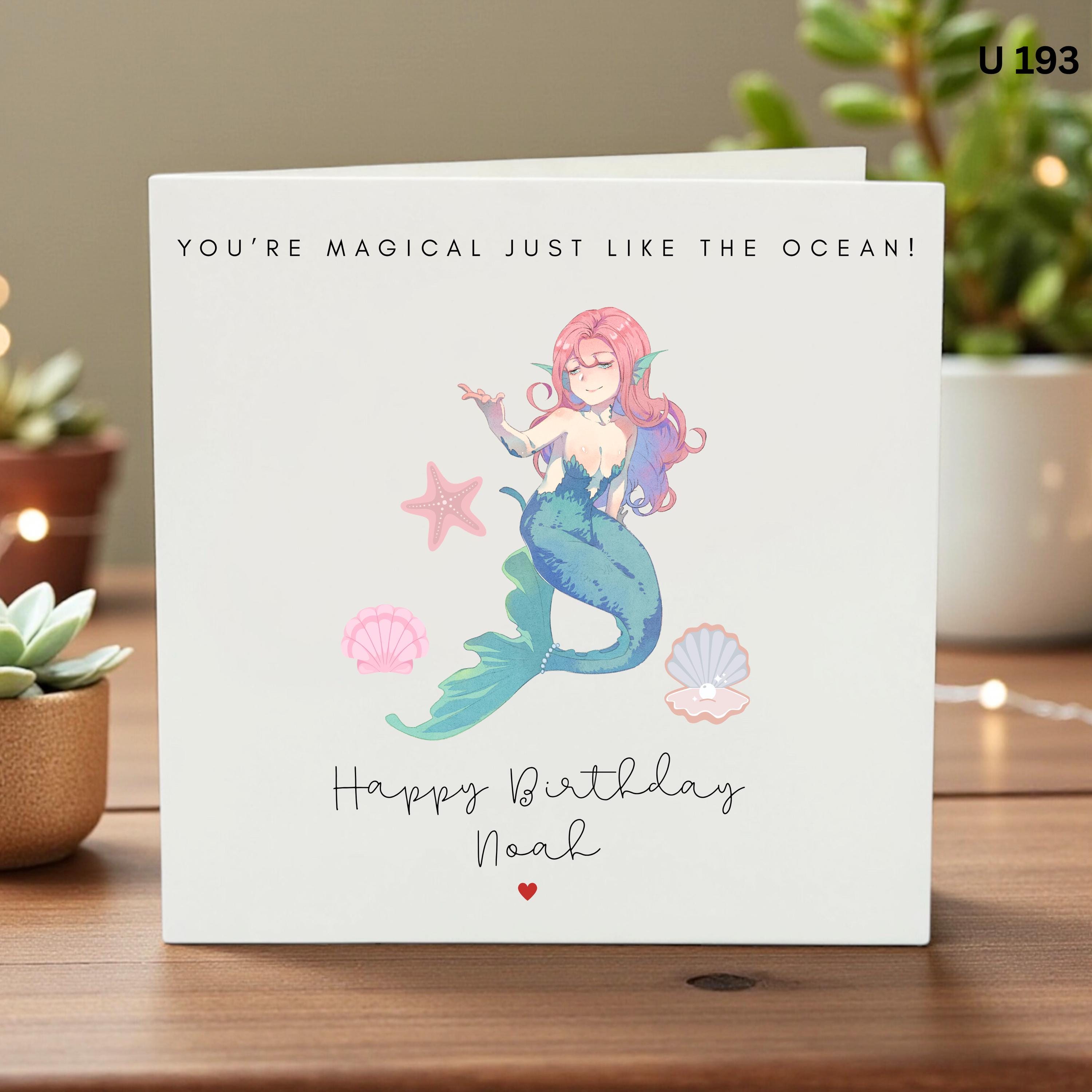 Personalised Mermaid Birthday Card, Cute Ocean Birthday Card for Girl, Magical Under The Sea Card for Daughter, Niece, Granddaughter