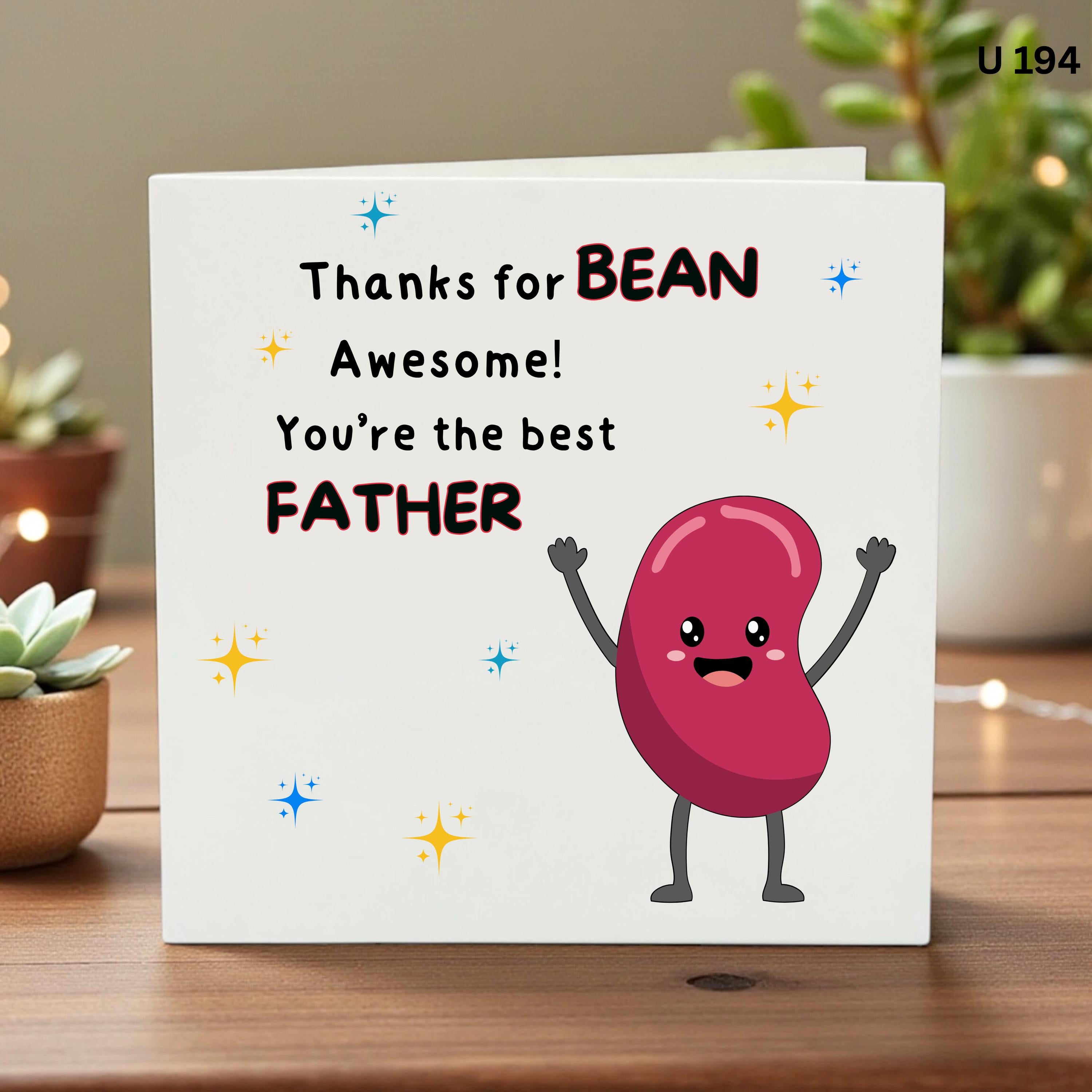 Funny Father’s Day Card, Thanks For Bean Awesome Dad Card, Cute Bean Pun Card From Kids, Personalised Best Father Birthday Card