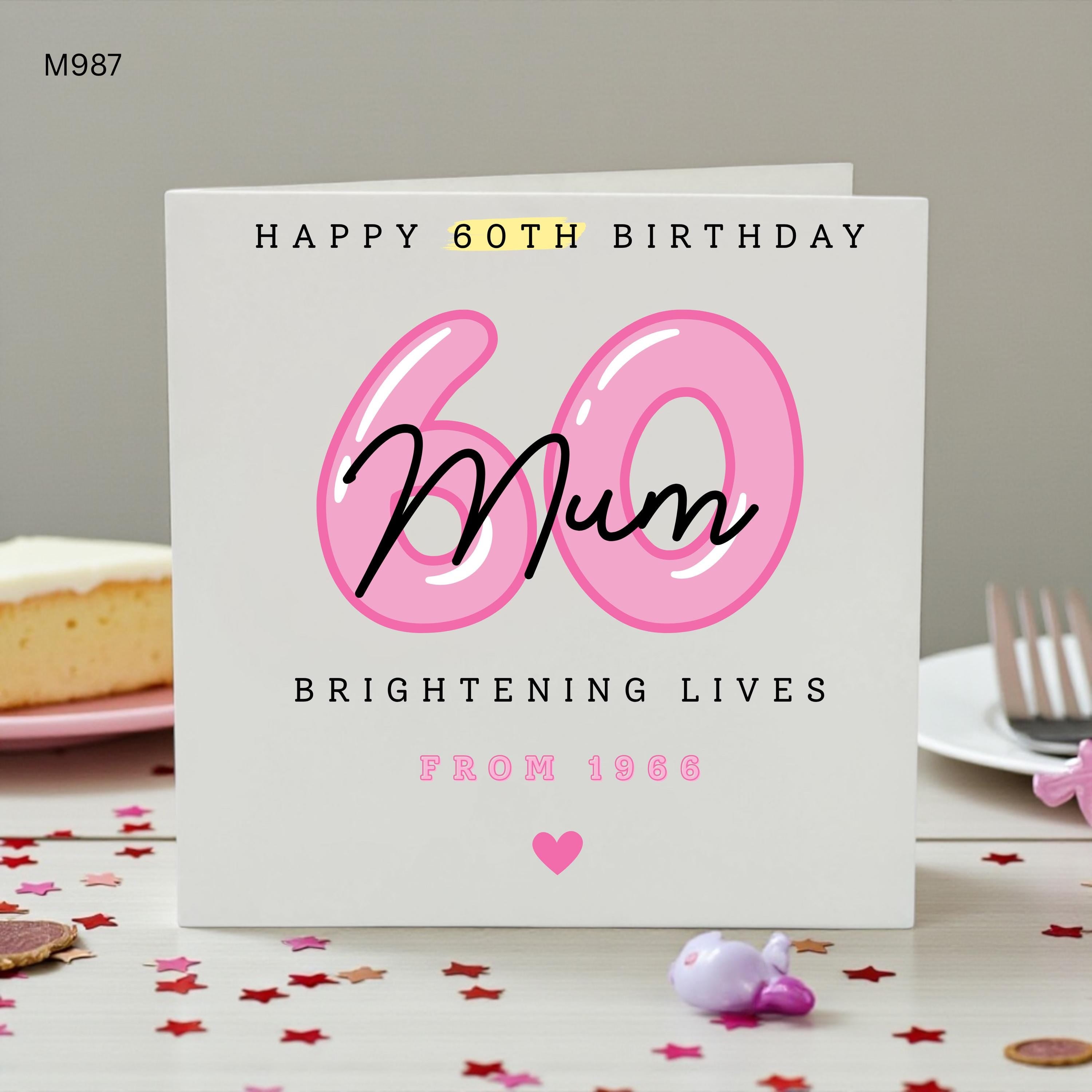 Personalised 60th Birthday Card For Mum, Custom Name 1966 Birthday Card, Happy 60th Birthday Mum Keepsake Gift From Daughter Son