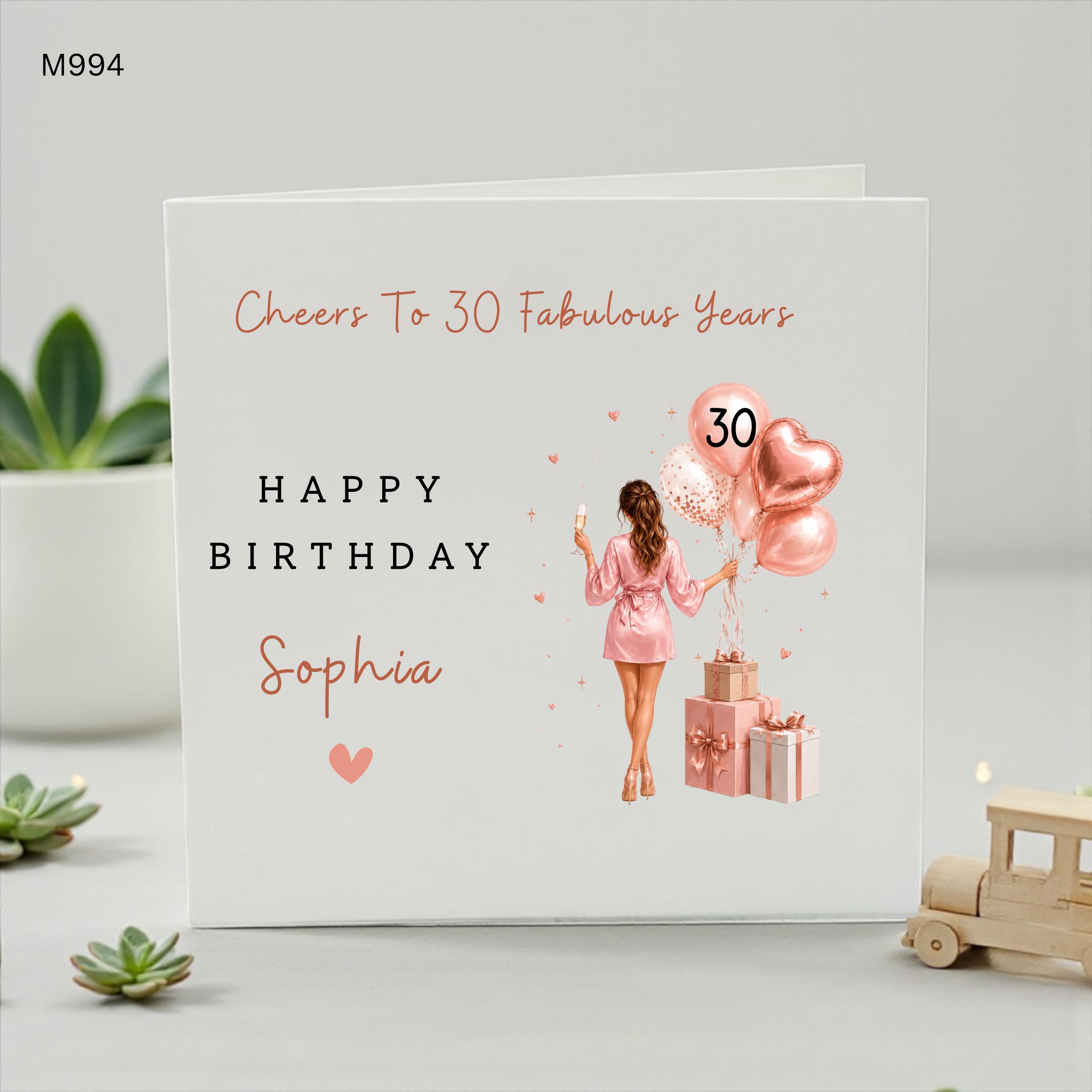 Personalised 30th Birthday Card For Her, Custom Name 30 Fabulous Years Card, Happy 30th Birthday Friend Sister Daughter Keepsake Gift