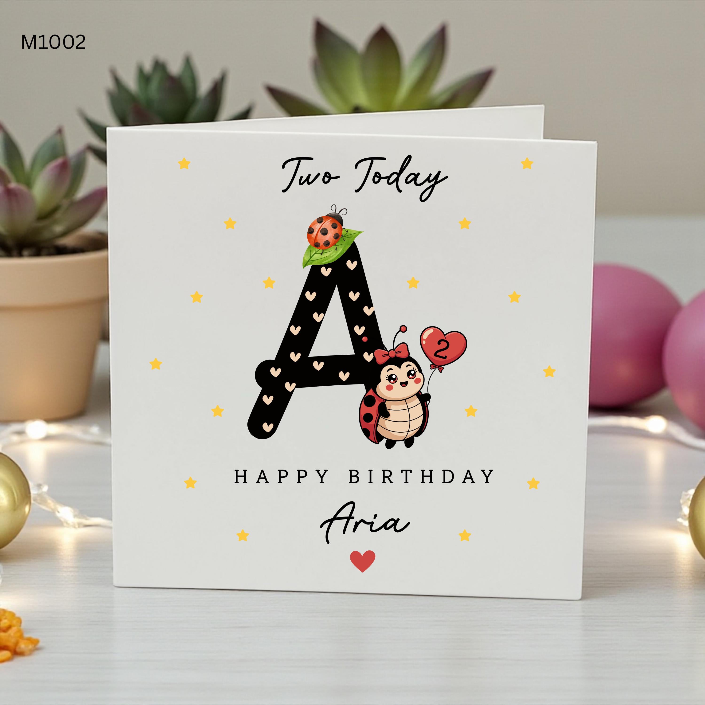 Personalised 2nd Birthday Card for Girl, Ladybird Birthday Card, Custom Name Age 2 Card, Two Today Birthday Card, Daughter Granddaughter