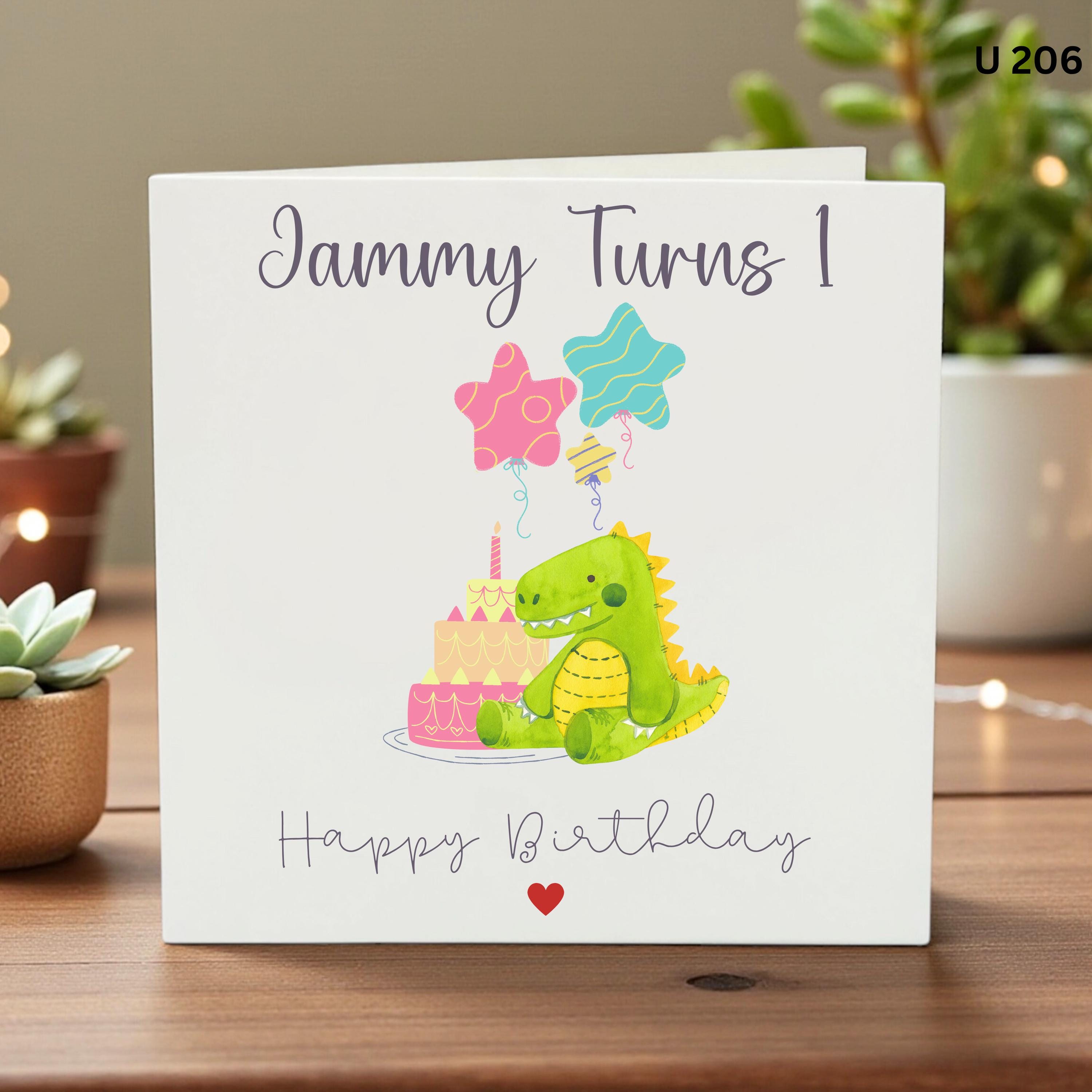 Personalised Dinosaur 1st Birthday Card, Cute Turns One Birthday Card, Baby Boy Girl First Birthday Card, Custom Name Card