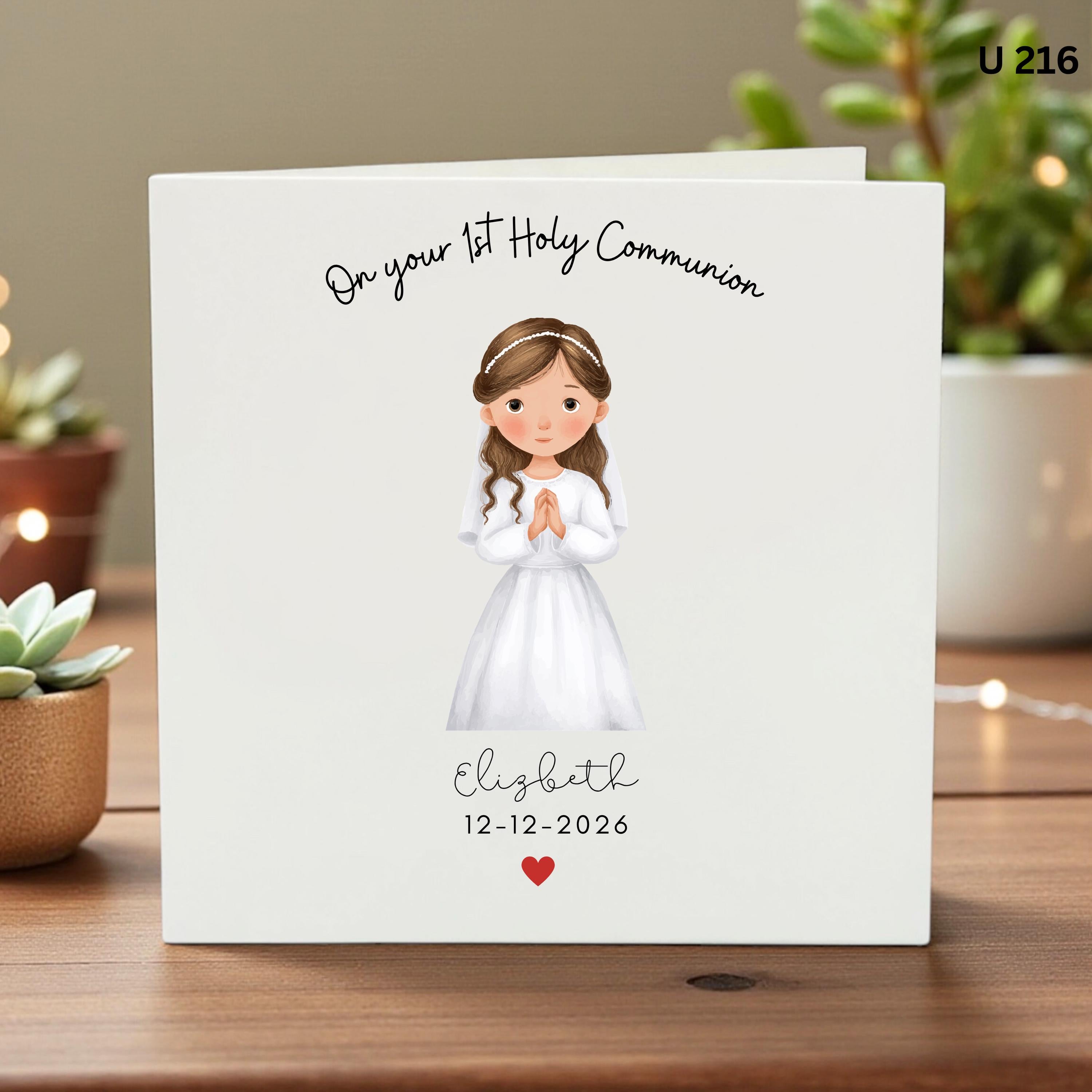 Personalised First Holy Communion Card for Girl, Custom Name Date Communion Keepsake Card, Catholic Religious Blessing Card