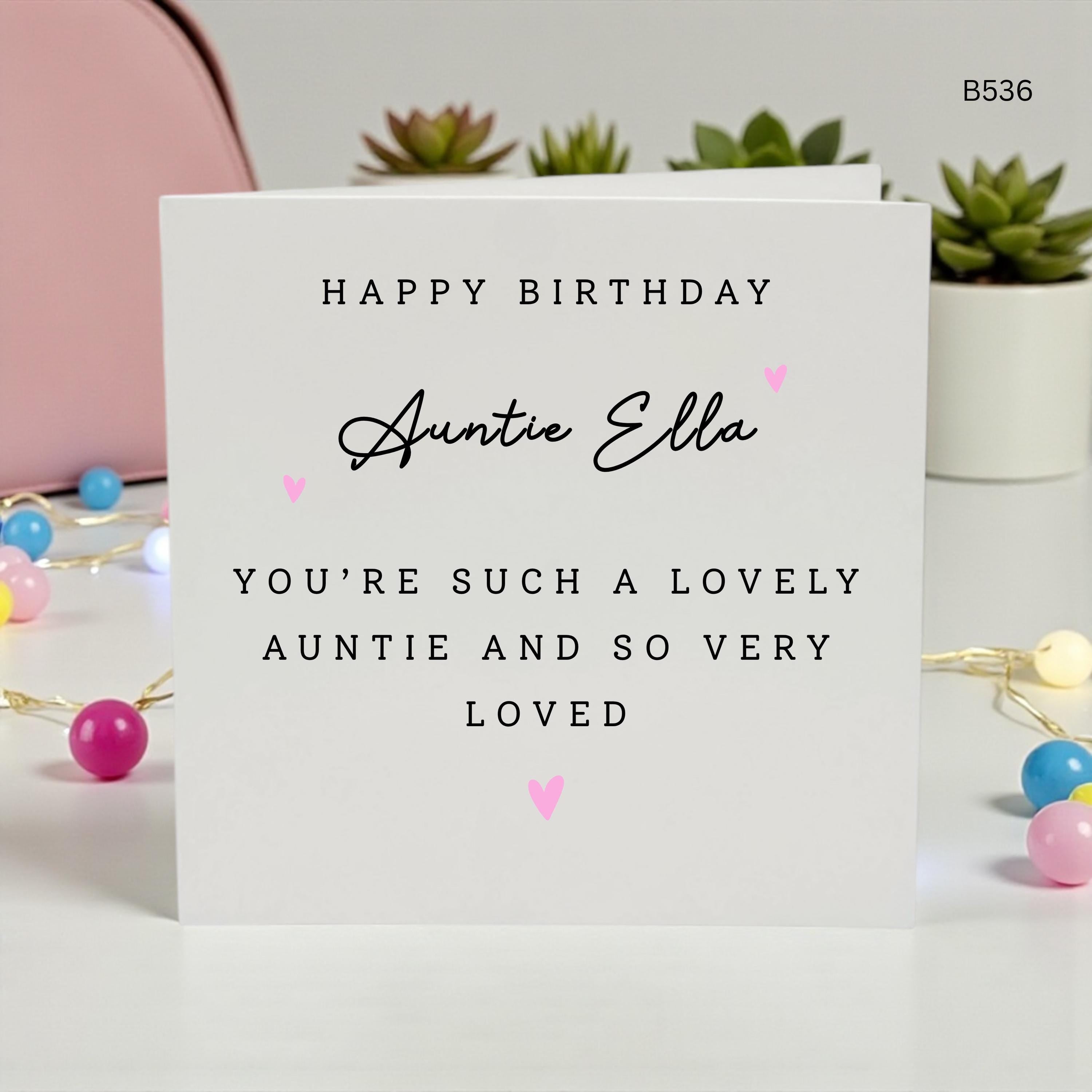 Personalised Auntie Birthday Card, Custom Name Birthday Card for Auntie, Lovely Auntie Card From Niece Nephew, Cute Heart Card