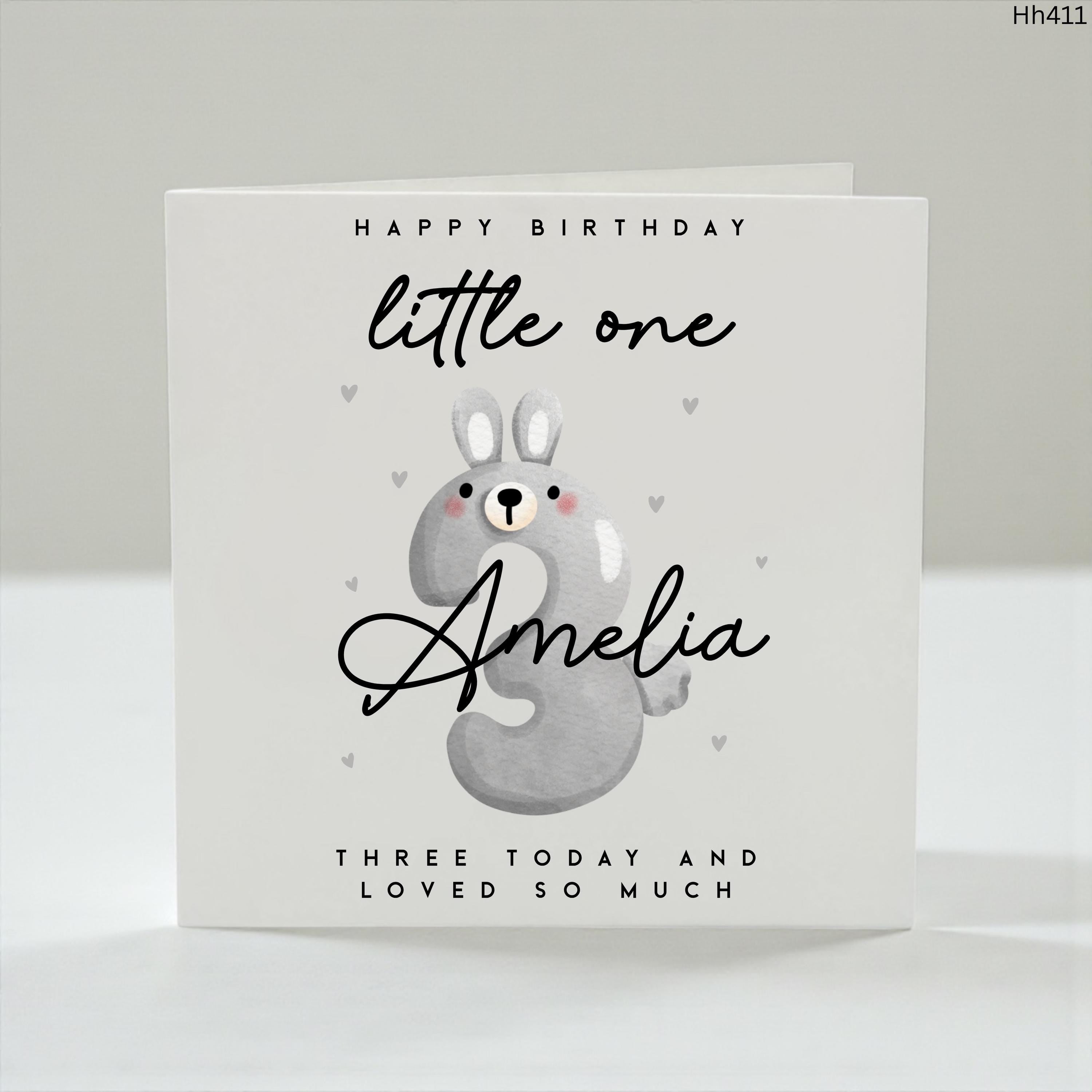 Personalised 3rd Birthday Card for Girl Cute Bunny Birthday Card Little One Age 3 Card Daughter Granddaughter Niece Third Birthday Keepsake