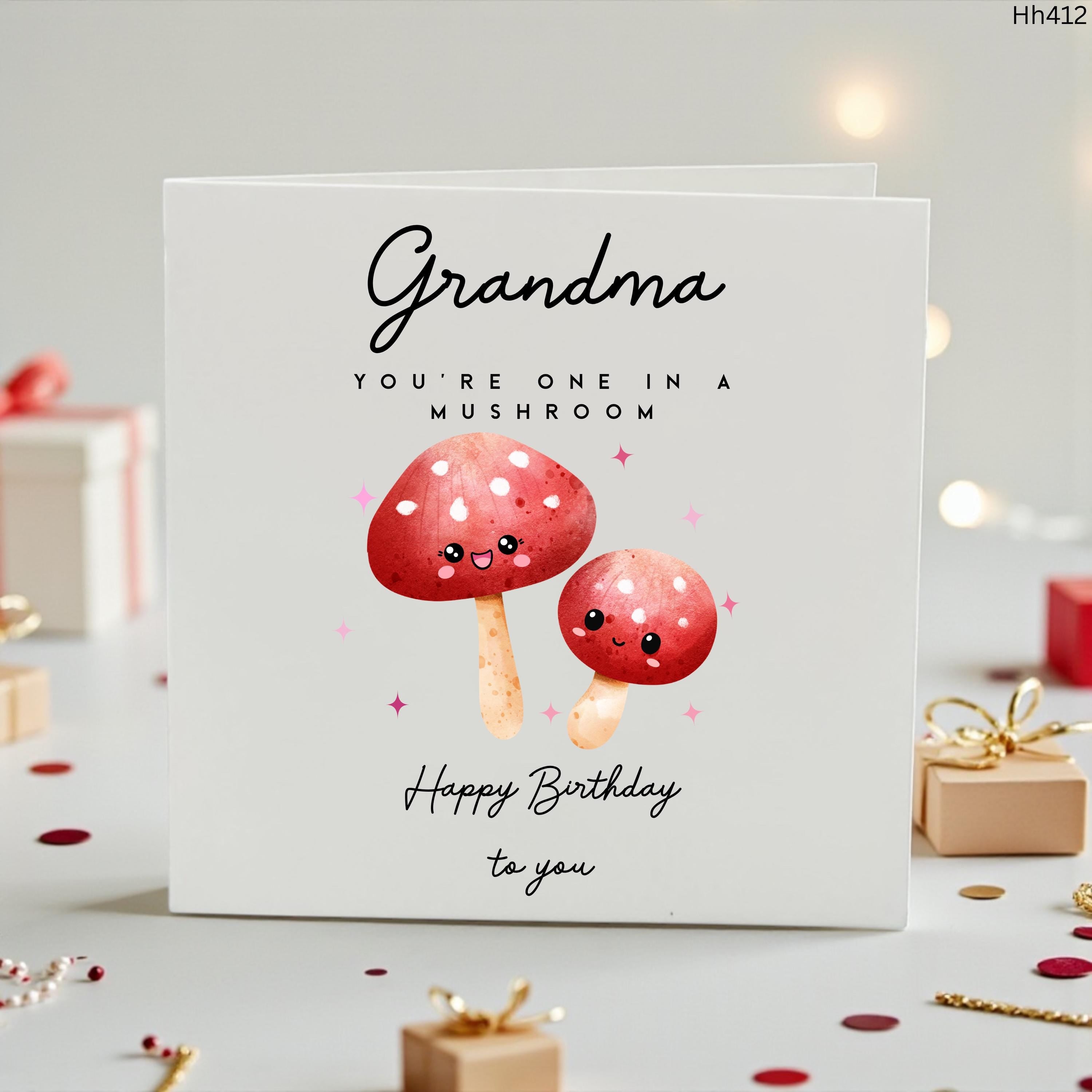 Grandma Birthday Card Cute Mushroom Card Funny Grandma Card Personalised Birthday Card for Grandma Nana Nanny from Grandchildren