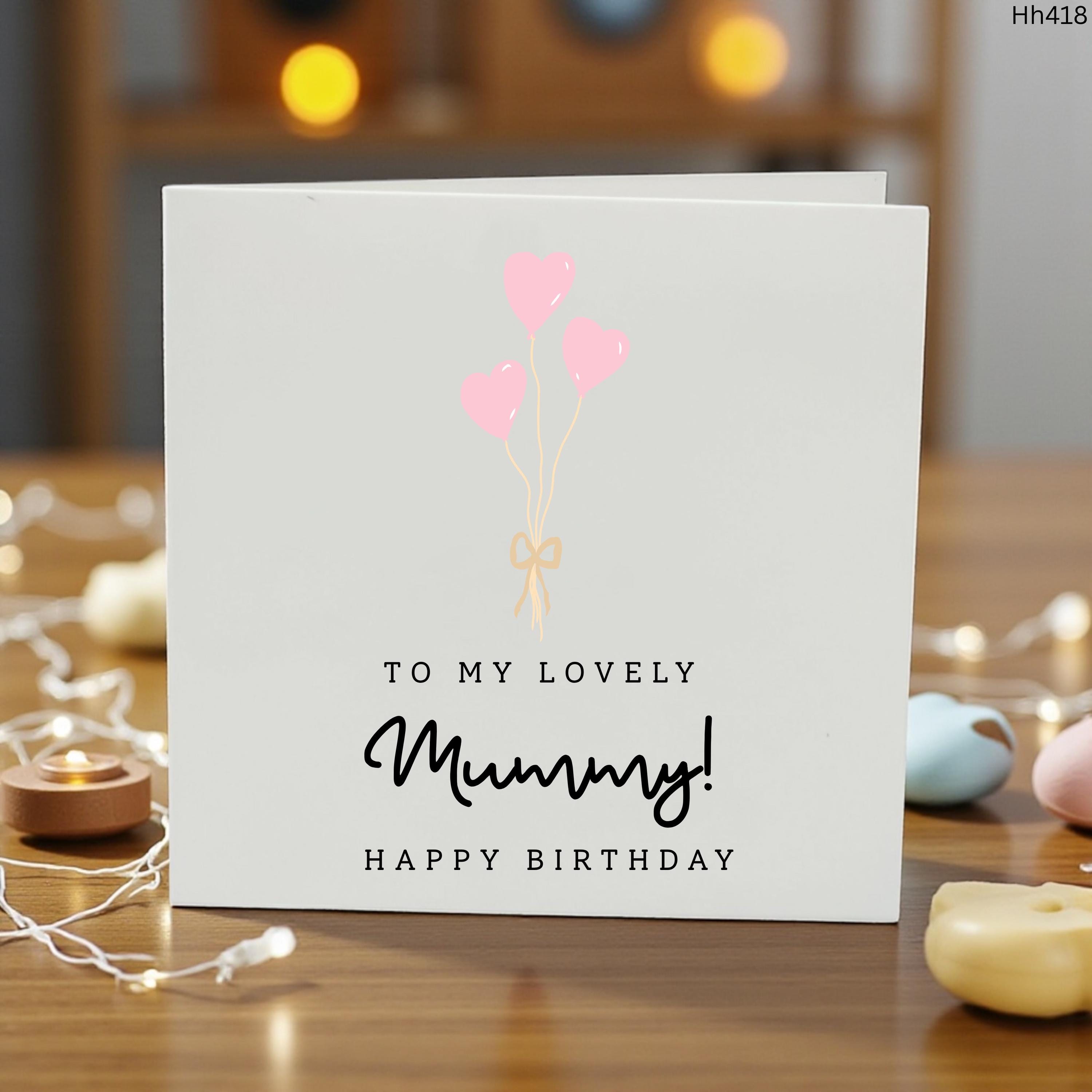 Mummy Birthday Card Personalised Mum Birthday Card Cute Pink Heart Balloon Card for Mummy from Daughter Son Kids Lovely Mummy Card