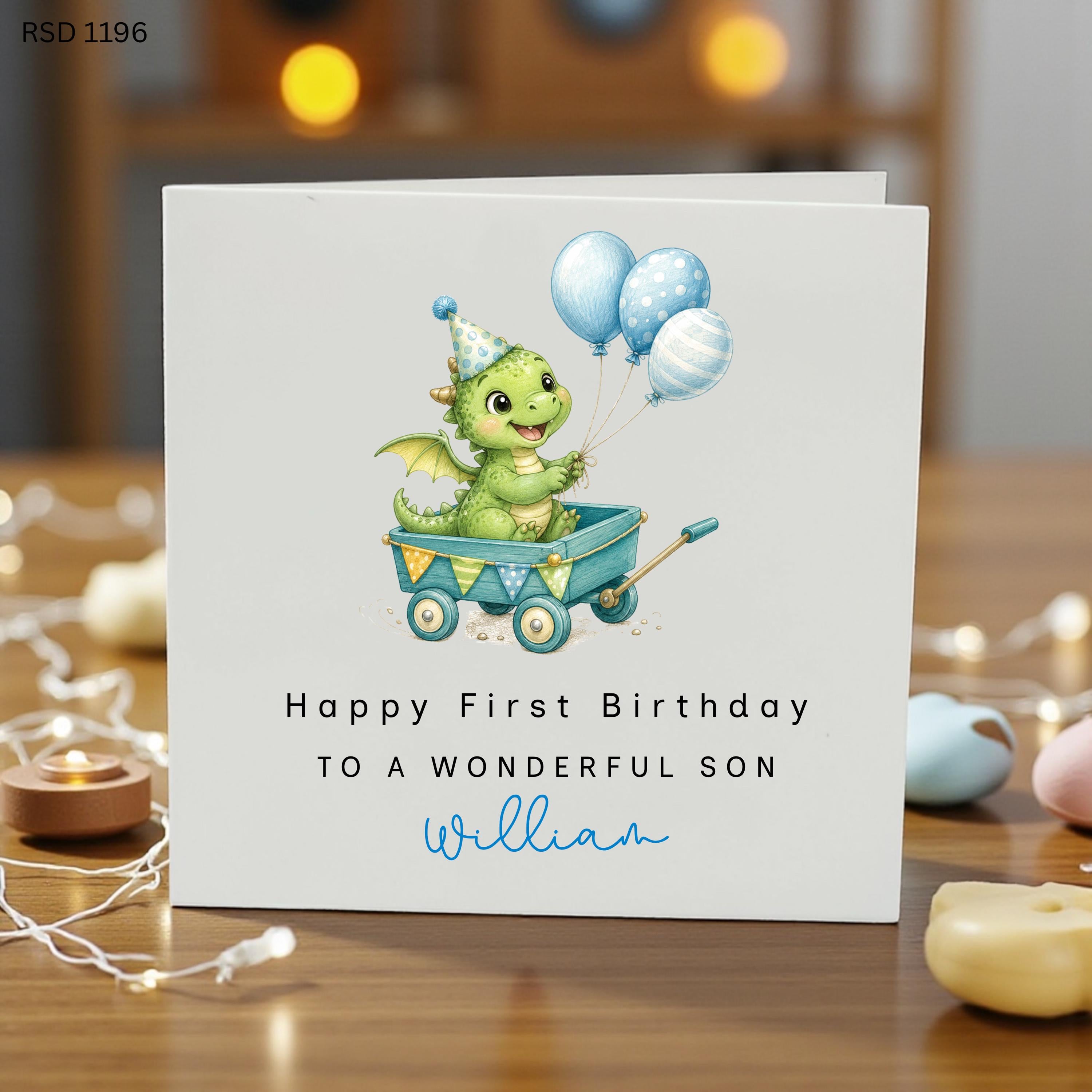 Personalised 1st Birthday Card for Son, Happy First Birthday Son Card, Custom Baby Boy Birthday Card, Cute Dragon First Birthday Card,