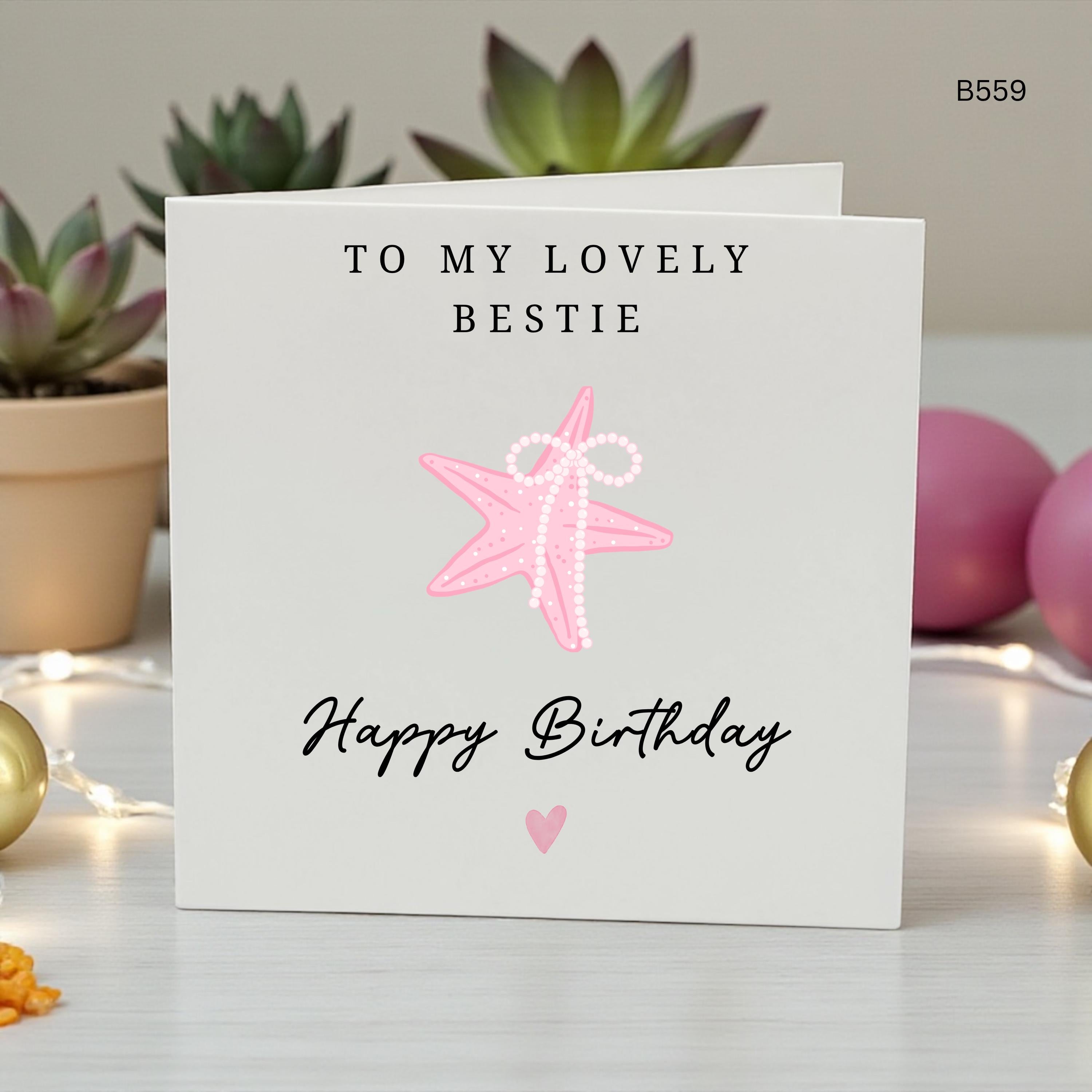 Bestie Birthday Card for Friend, Cute Pink Starfish Birthday Card, Best Friend Birthday Card, Lovely Bestie Greeting Card, Female Friend